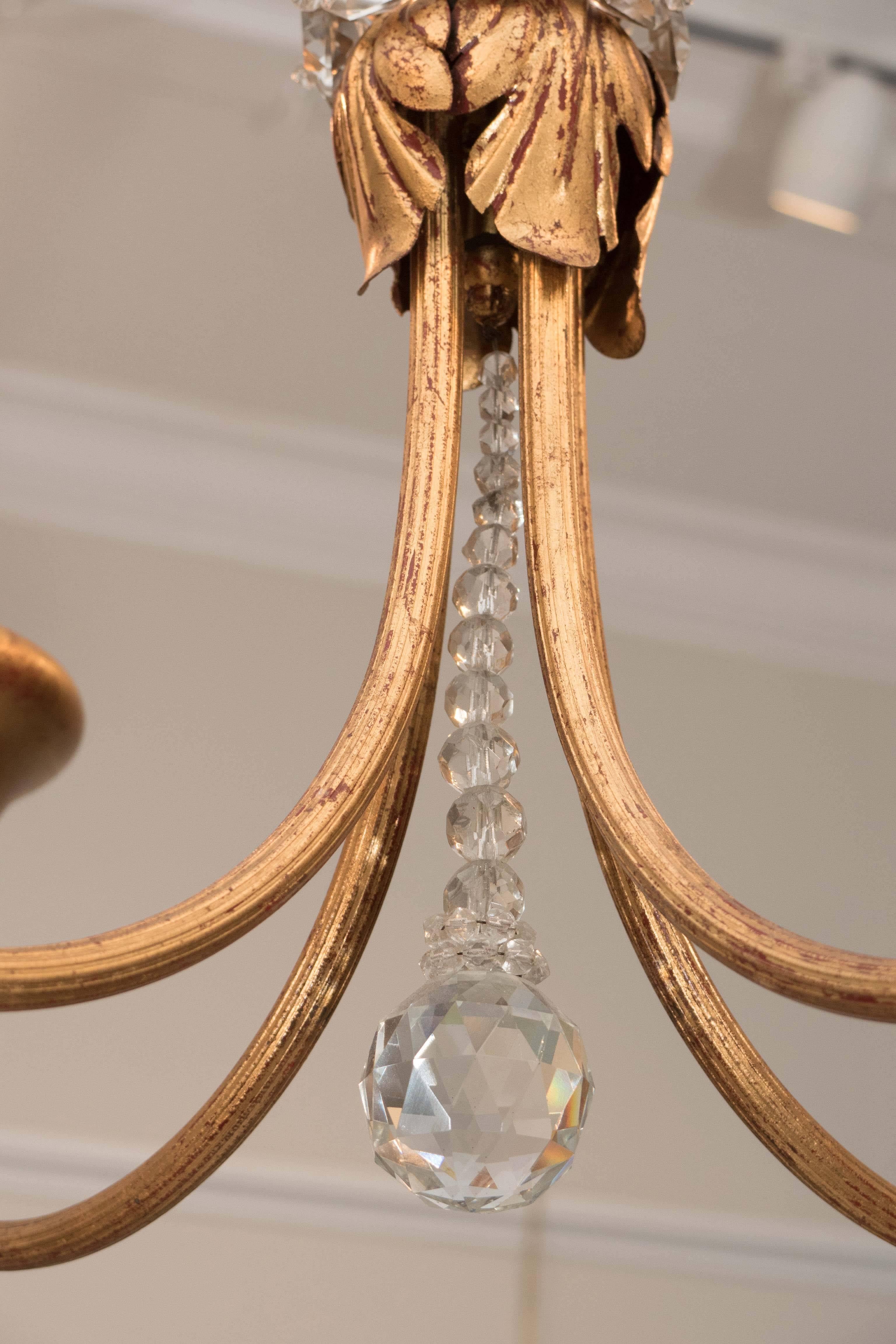 French  Four-Arm Gilt Metal and Crystal Chandelier 2