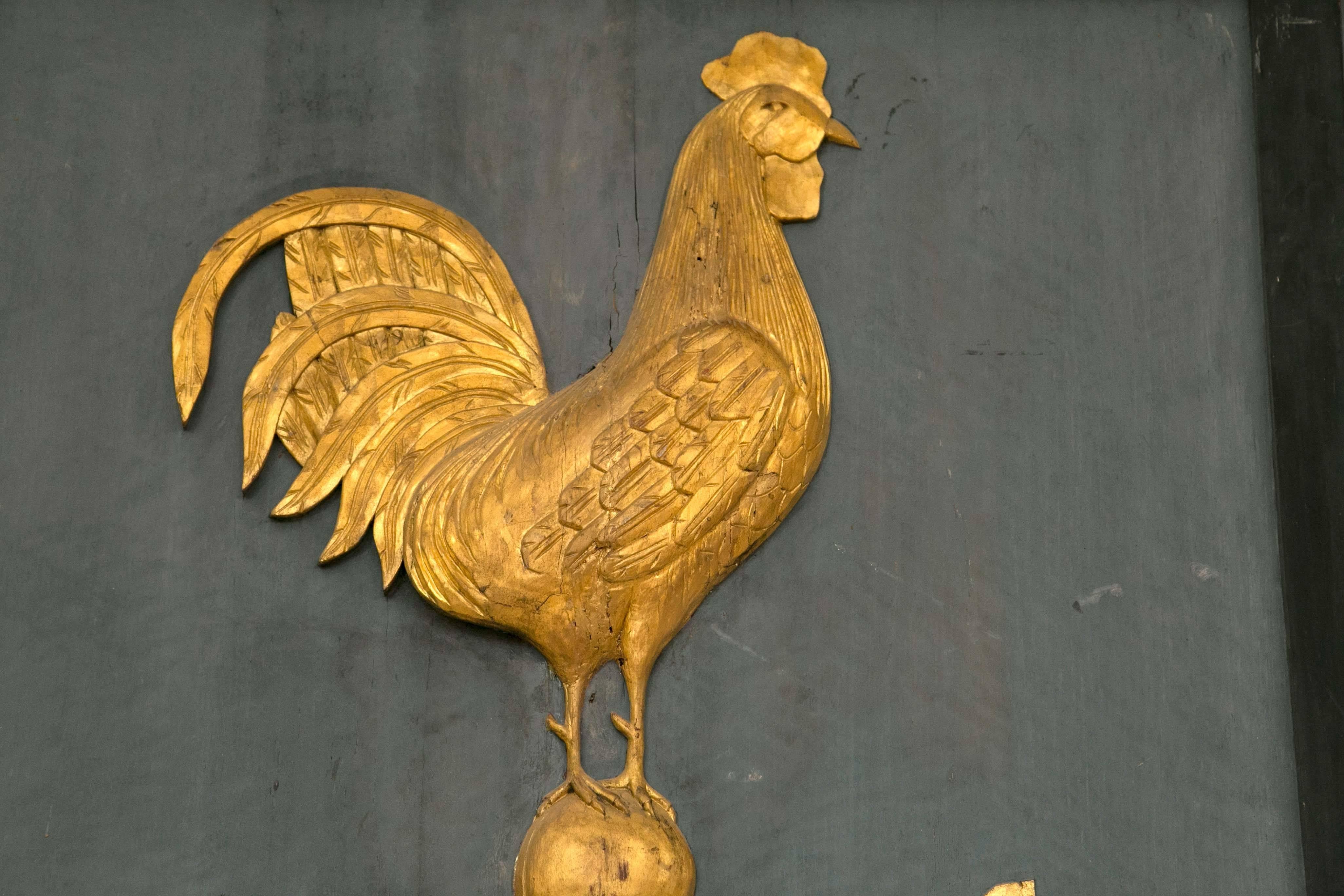 Early 20th Century Monumental Double-Sided Rooster Weathervane Hanging Decorative Art
