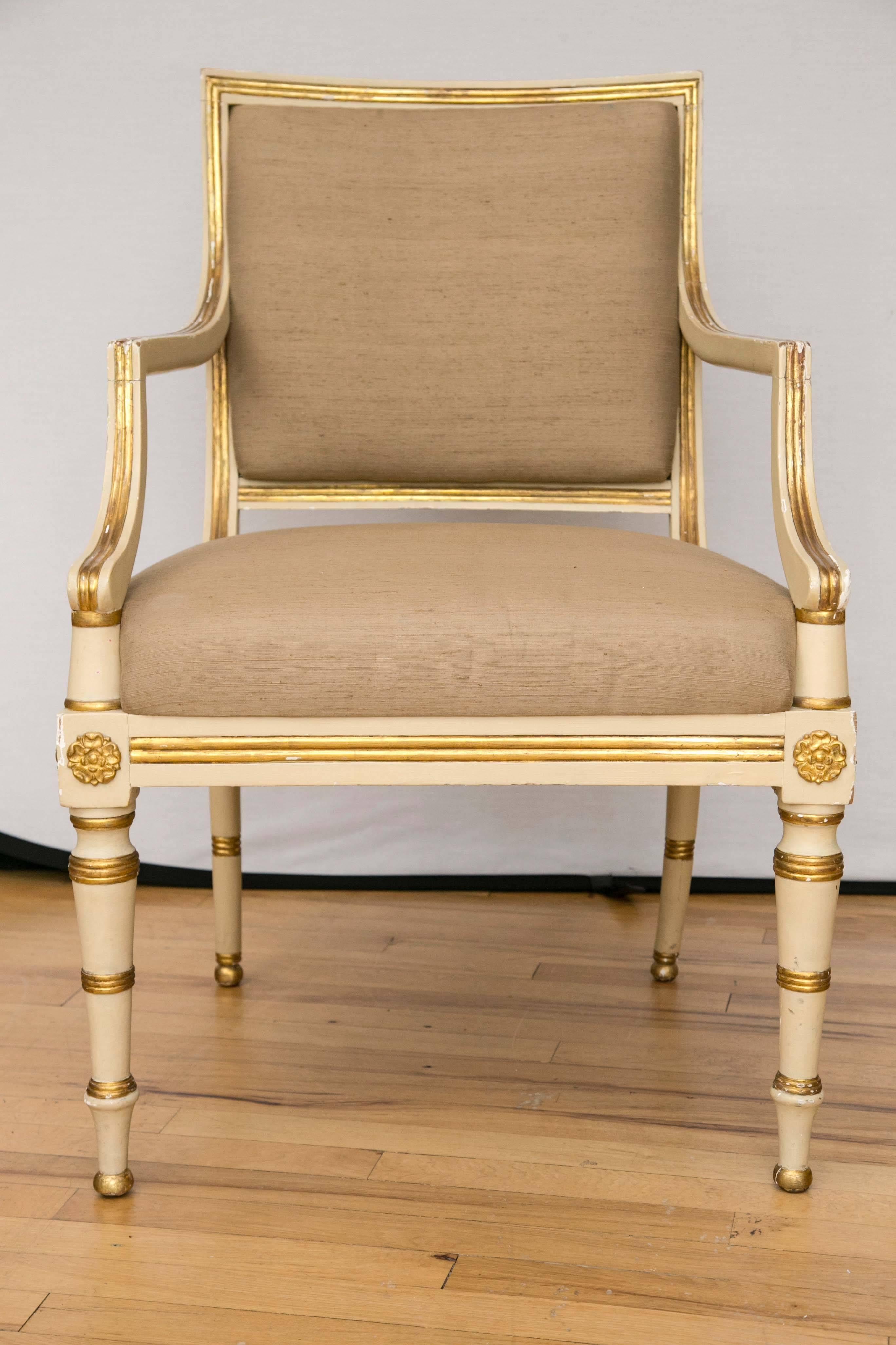 Unknown Pair of Neoclassical Parcel-Gilt Upholstered Armchairs