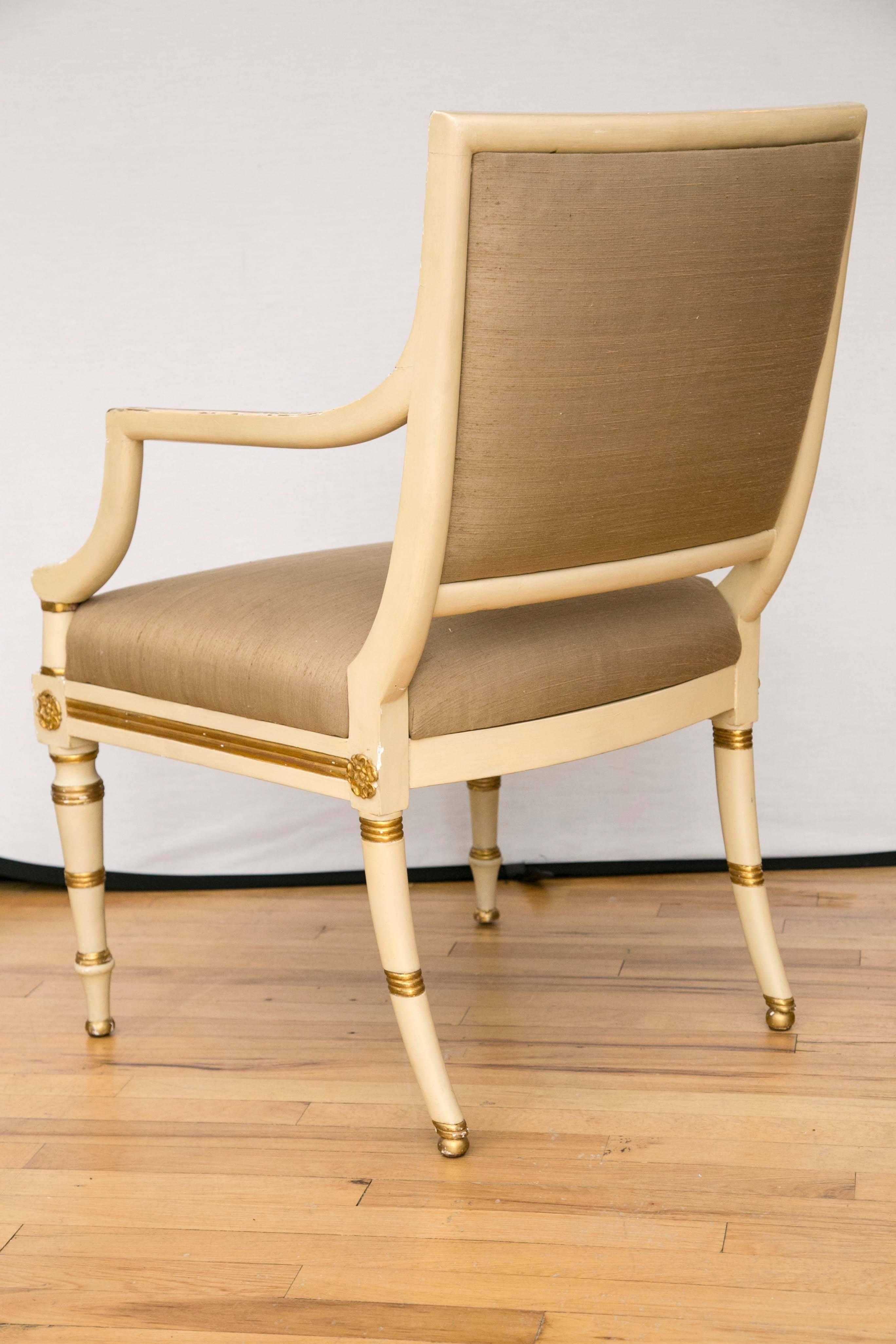 Pair of Neoclassical Parcel-Gilt Upholstered Armchairs 1