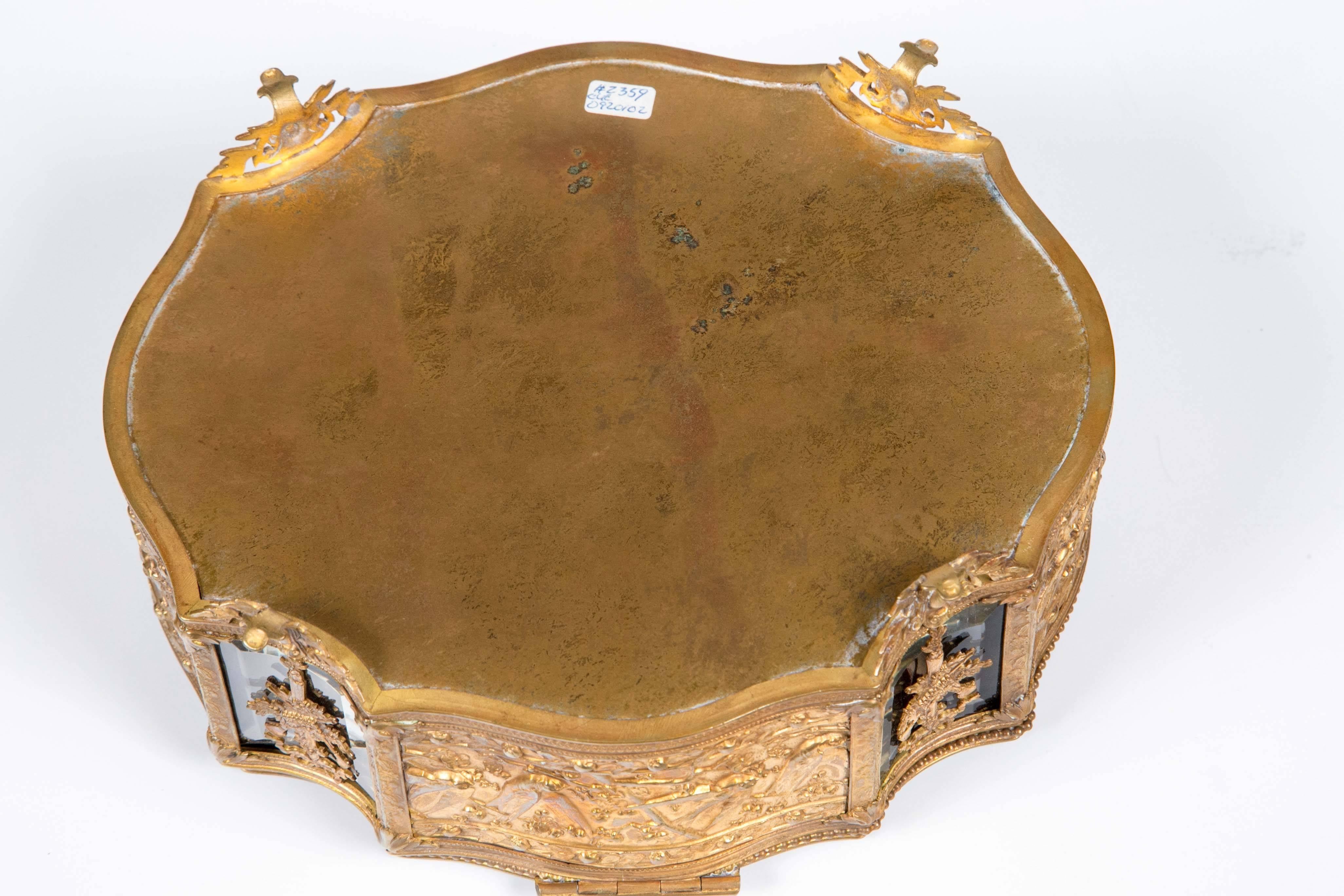Antique French 1860 Bronze Beveled Crystal Doré Keepsake/ Vitrine Box 1