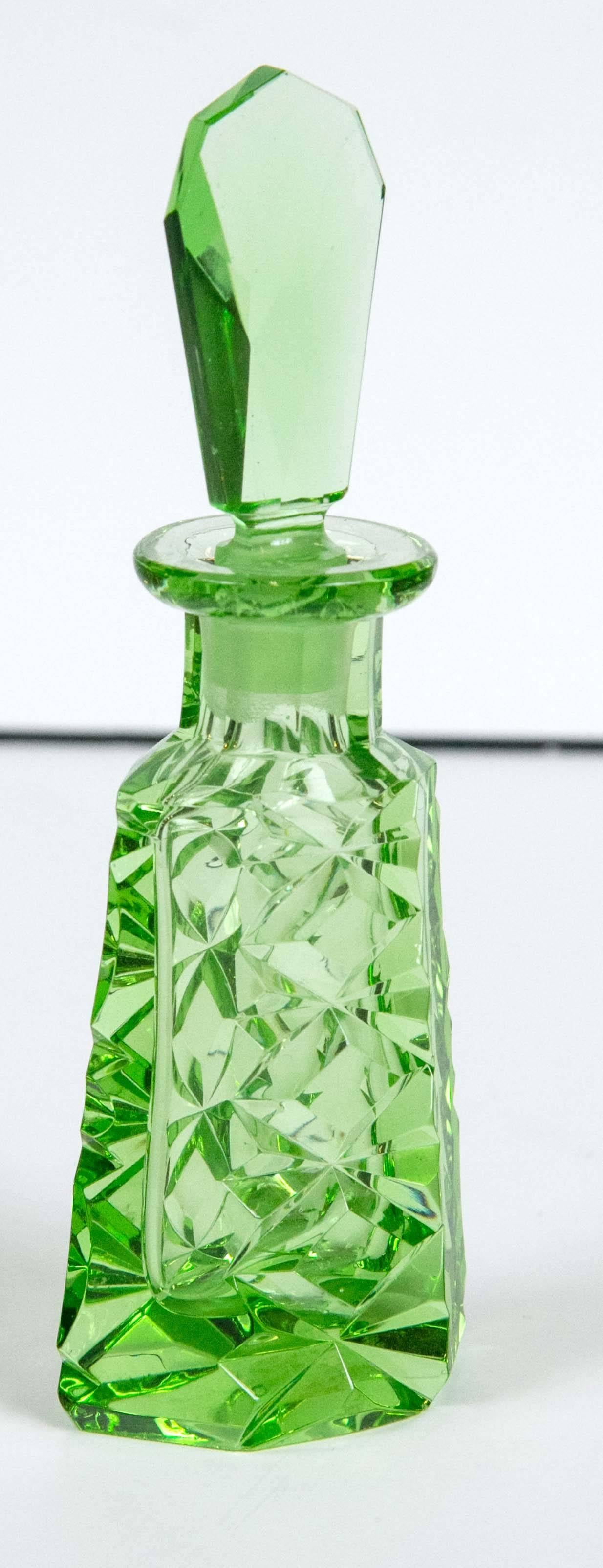 vintage green glass perfume bottle