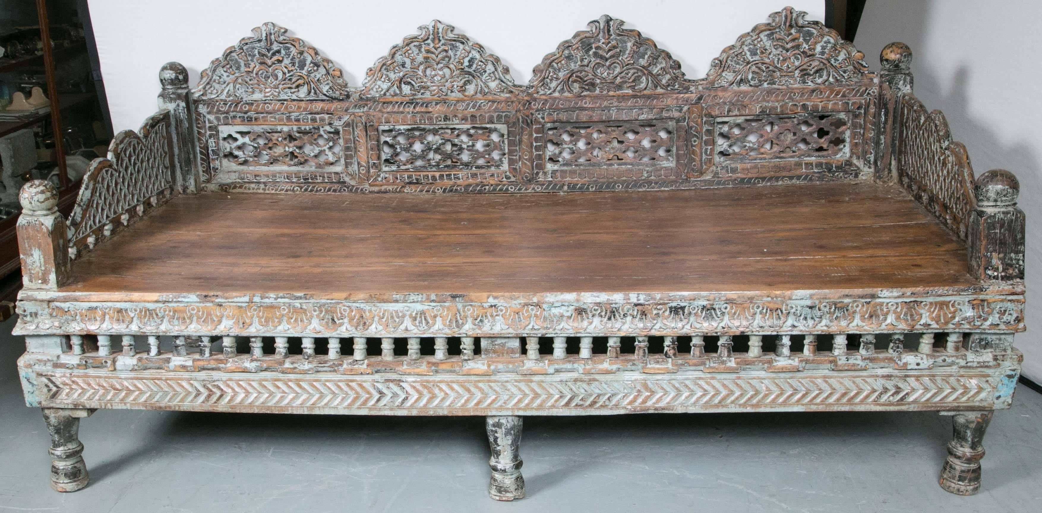 Indian Antique Prayer Bench from India, Repurposed Daybed or Bench