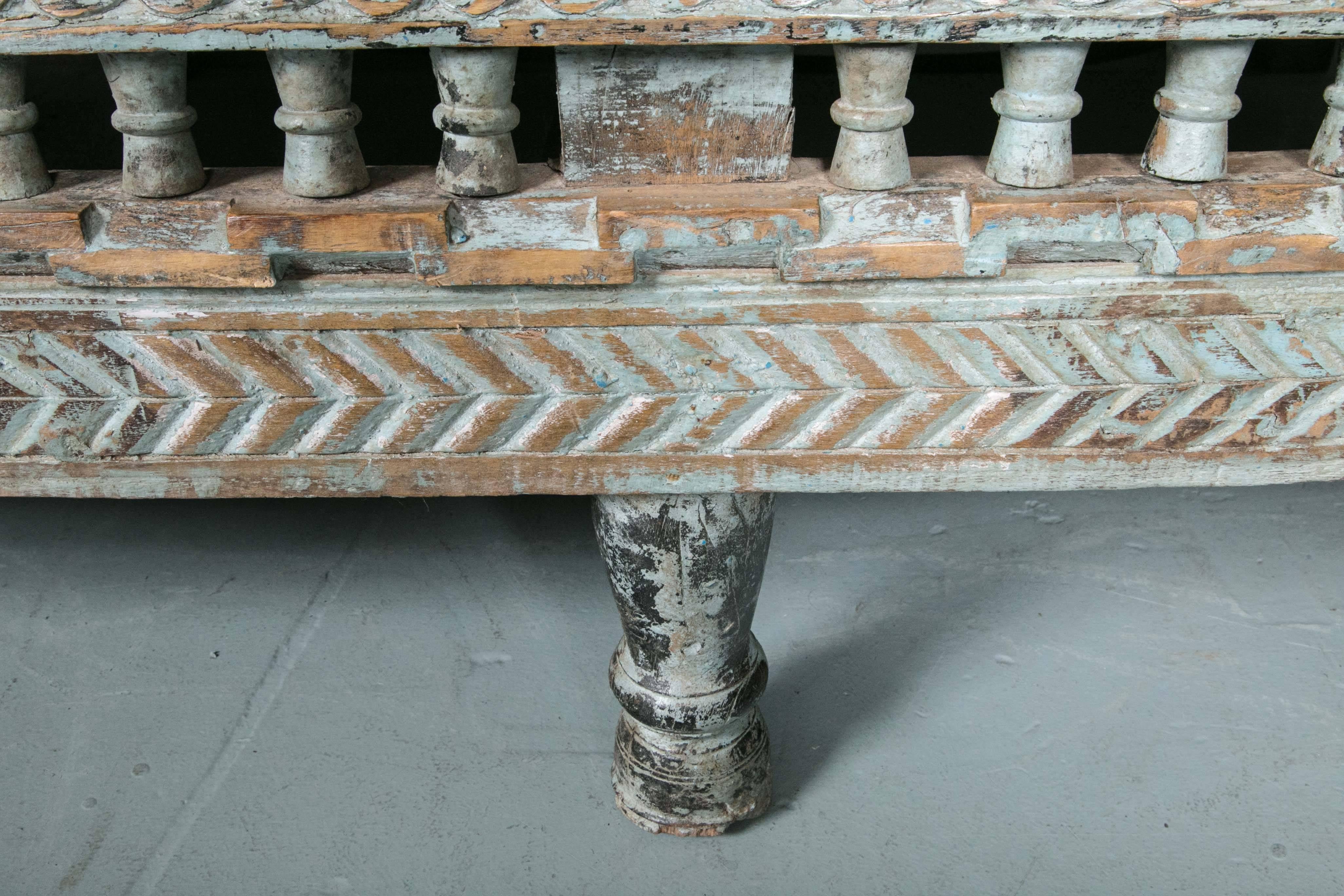 Hand-Carved Antique Prayer Bench from India, Repurposed Daybed or Bench
