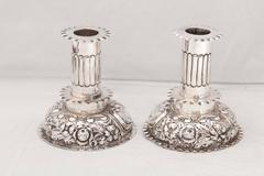 Pair of British Sterling Victorian Capstan Candlesticks in the European Style