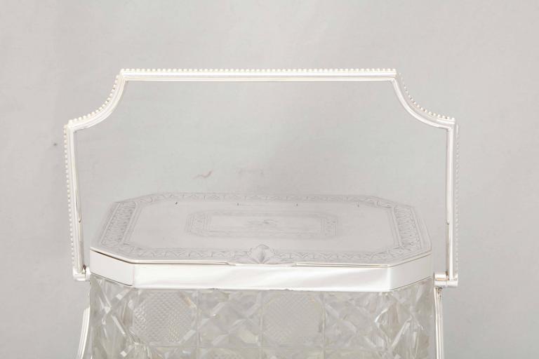 Victorian Period Hobnail-Cut Crystal Biscuit Barrel on Sheffield-Plated Stand In Good Condition For Sale In New York, NY