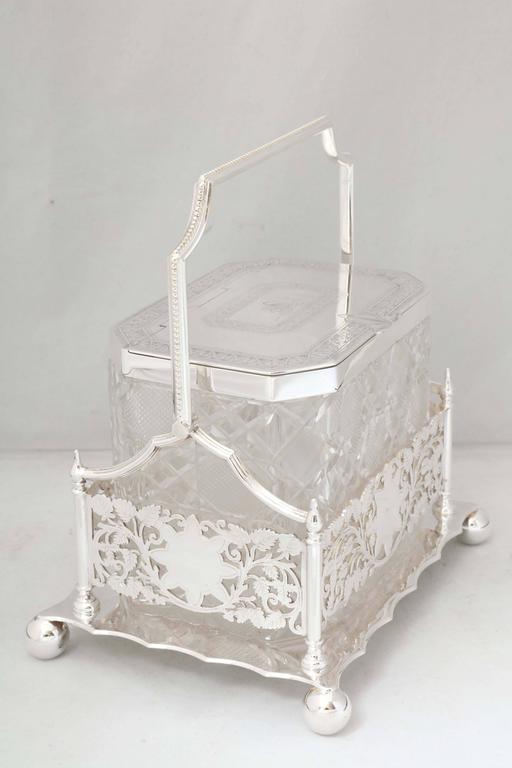 Late 19th Century Victorian Period Hobnail-Cut Crystal Biscuit Barrel on Sheffield-Plated Stand For Sale
