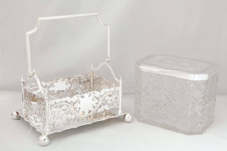 Victorian Period Hobnail-Cut Crystal Biscuit Barrel on Sheffield-Plated Stand For Sale 3