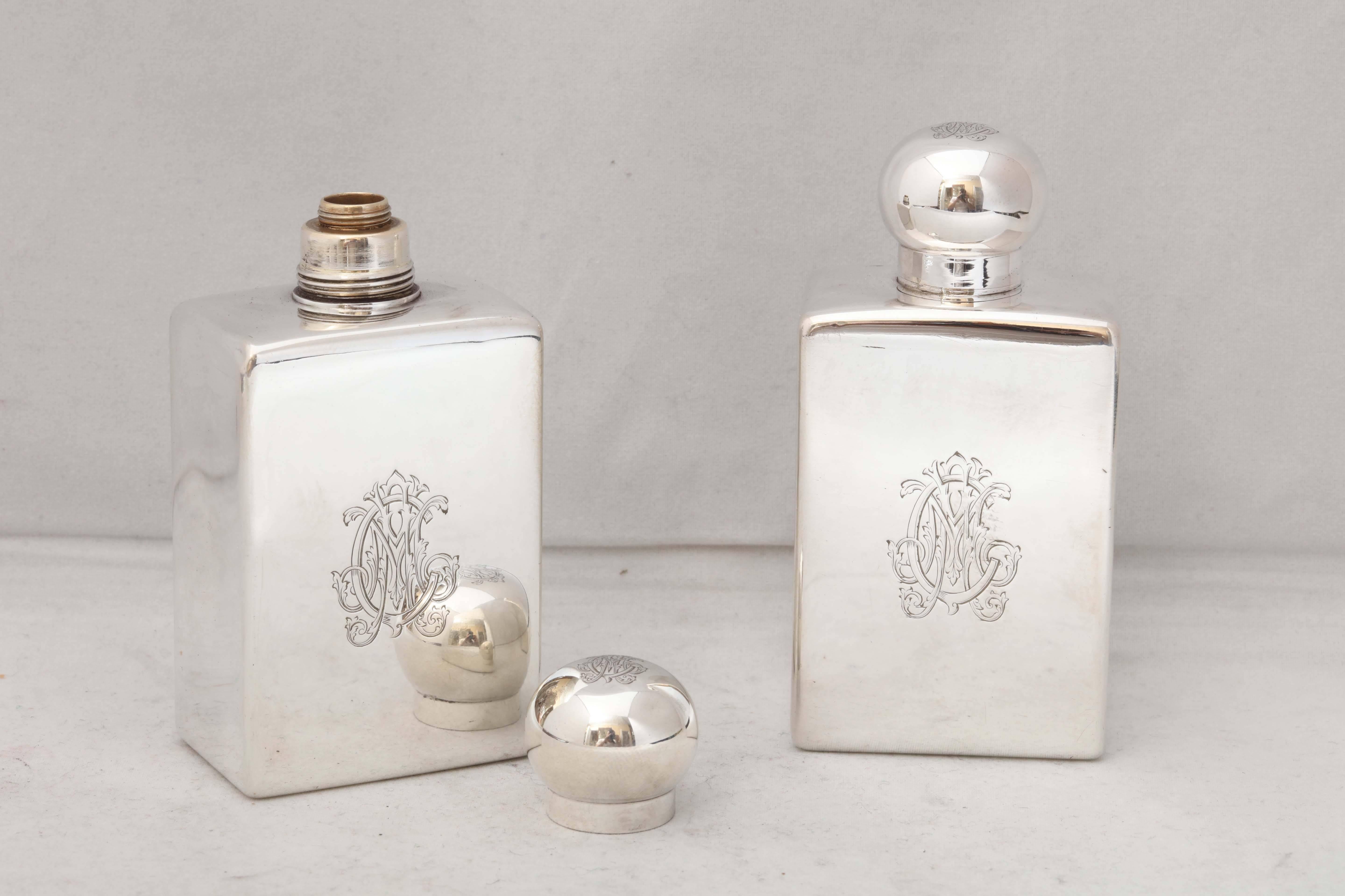 Early 20th Century Pair of Edwardian, French All Sterling Silver Cologne Bottles