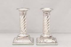 Pair of Victorian Sterling Silver Neoclassical Column Form Candlesticks
