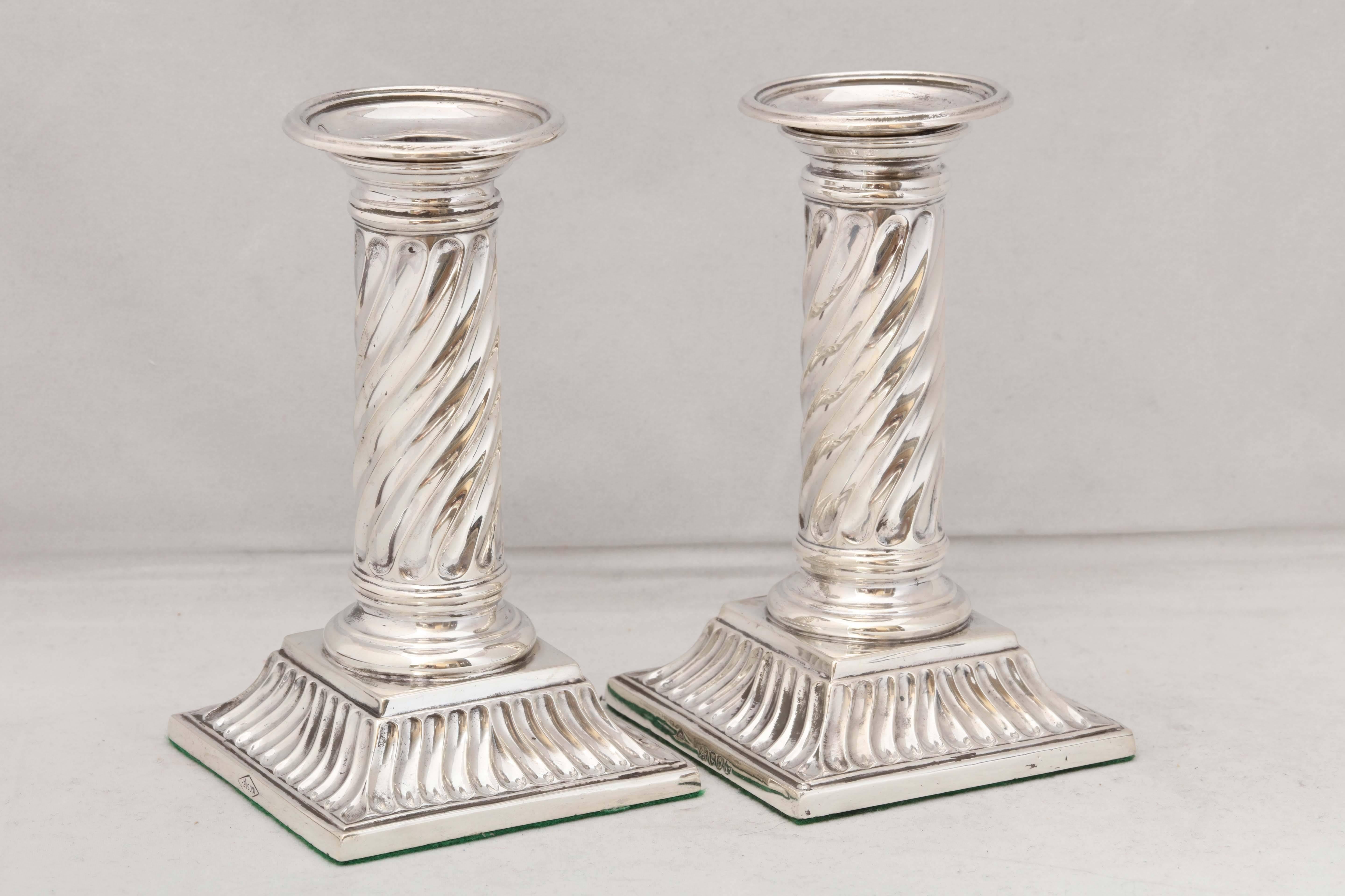 Pair of Victorian Sterling Silver Neoclassical Column Form Candlesticks 1