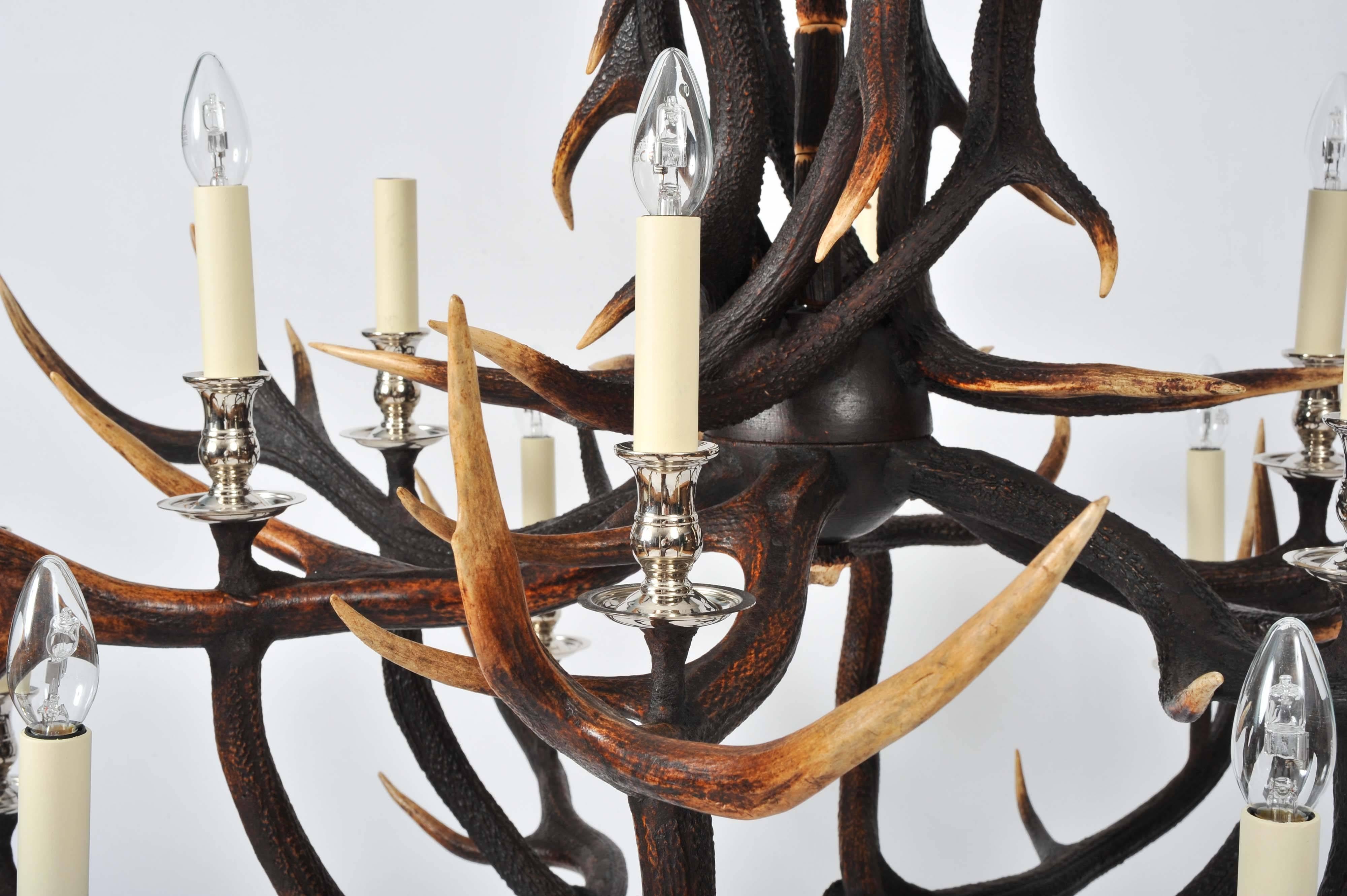 English Custom-Made Two-Tier Antler Chandelier