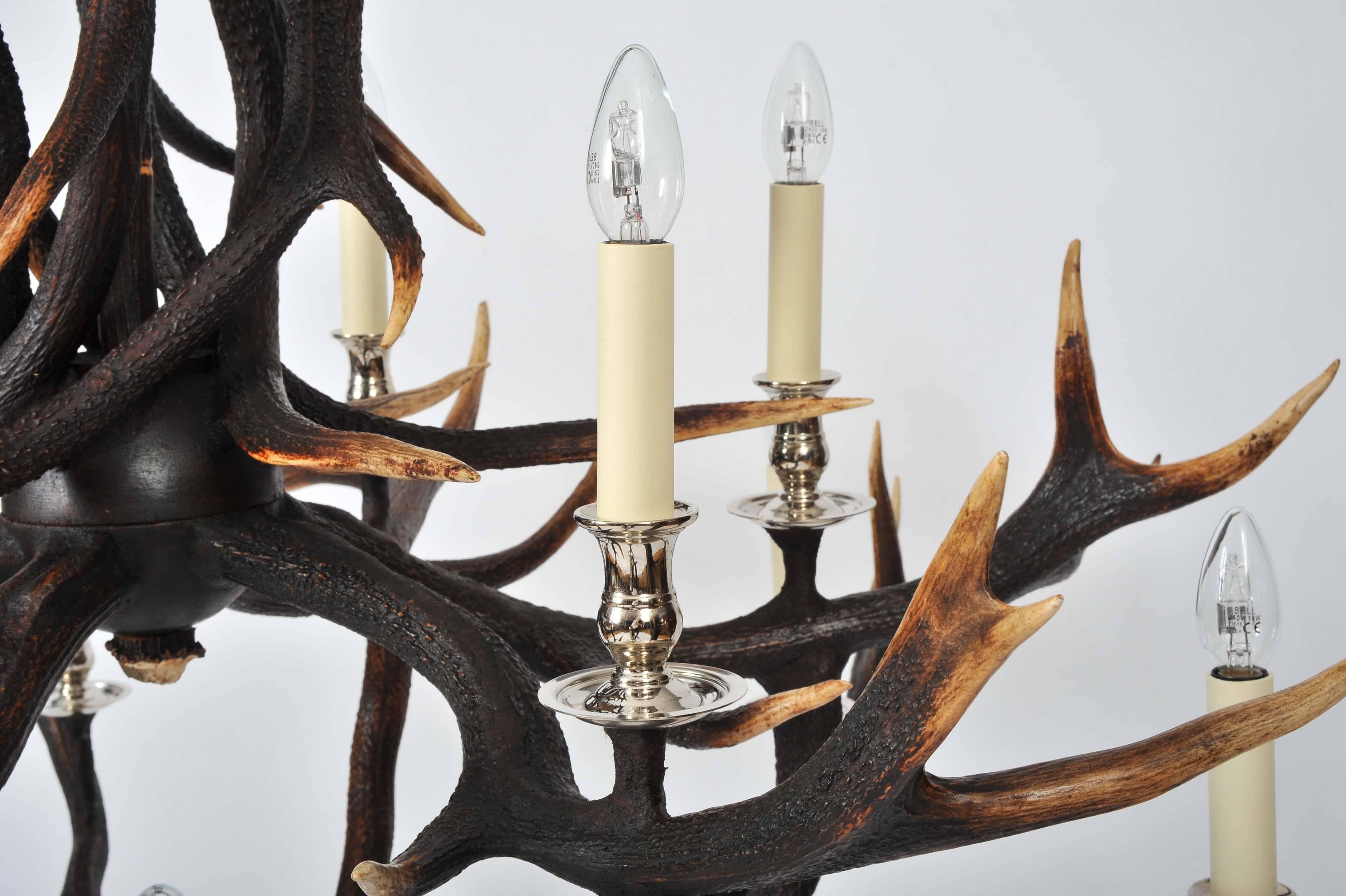 Plated Custom-Made Two-Tier Antler Chandelier