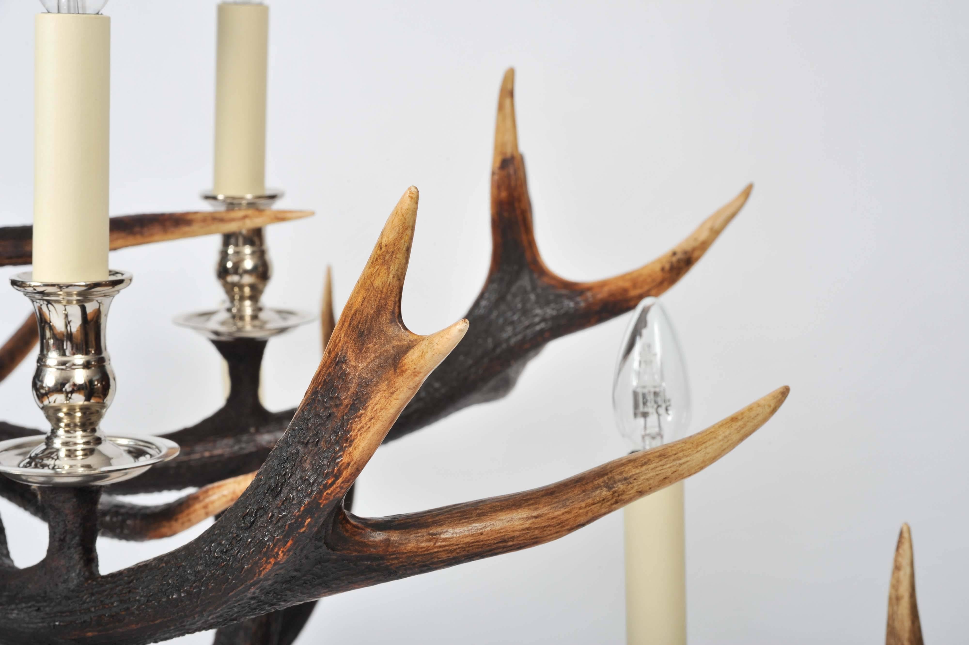 Custom-Made Two-Tier Antler Chandelier In Excellent Condition In London, GB