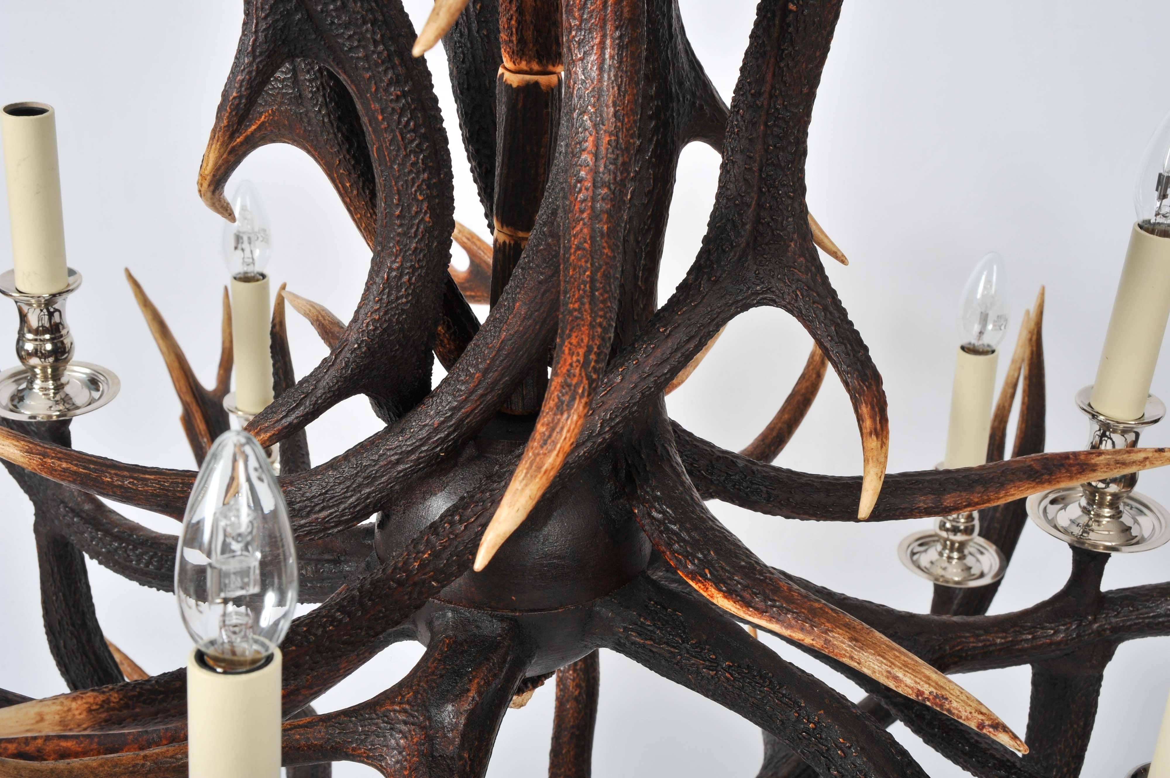 Contemporary Custom-Made Two-Tier Antler Chandelier