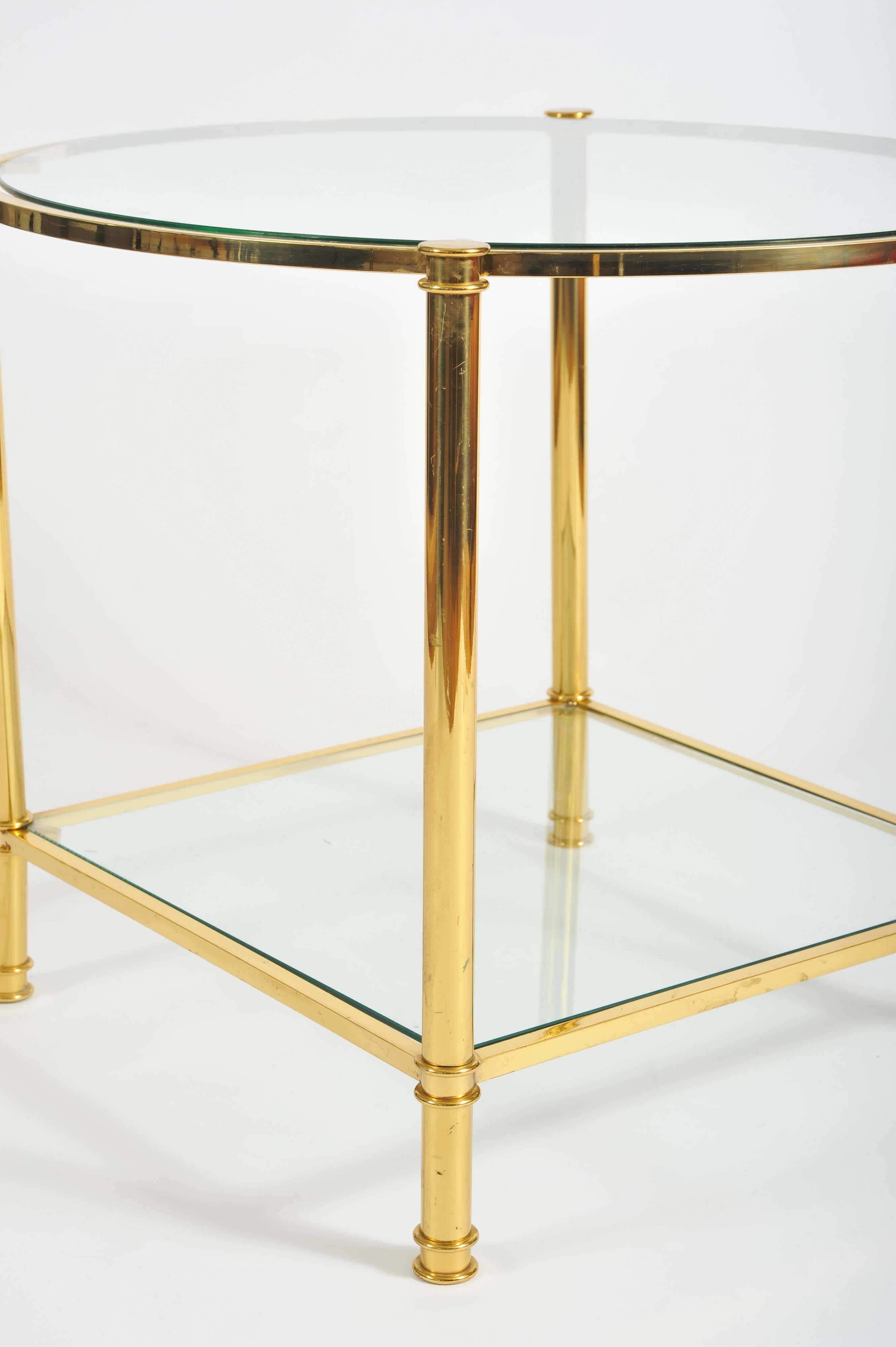 Mid-20th Century Pair of French, 1960s Glass and Brass Side Tables