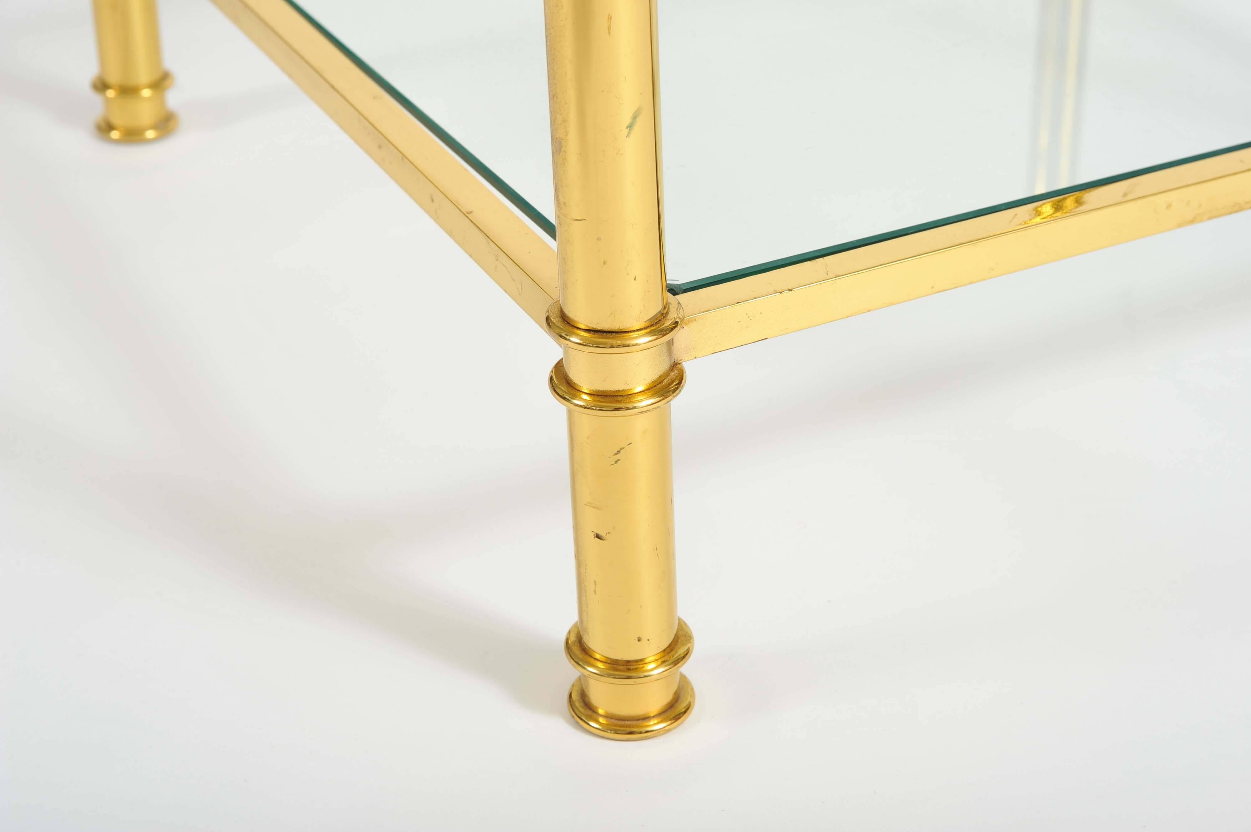 Pair of French, 1960s Glass and Brass Side Tables 1