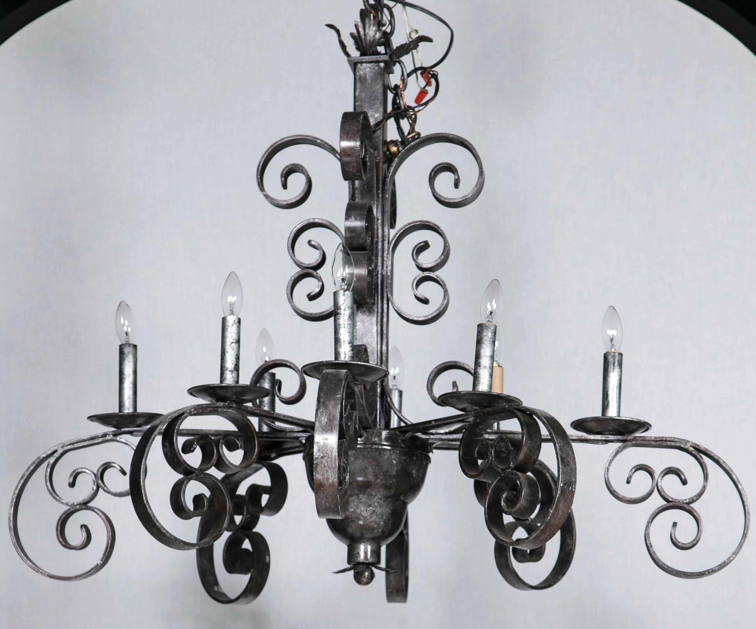 Cast Iron Industrial Chandelier In Good Condition In Stamford, CT