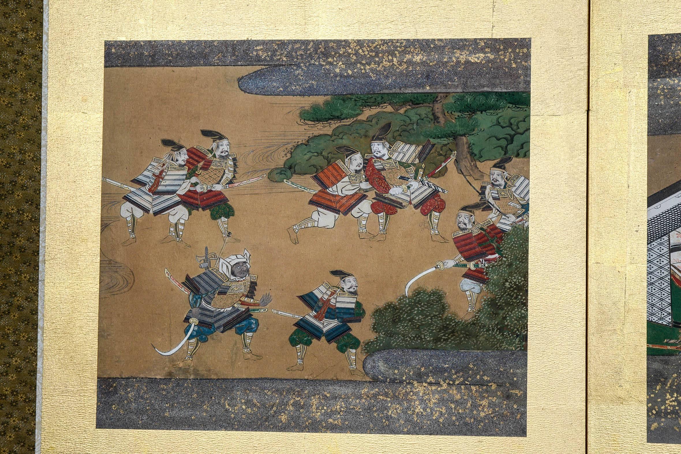 Edo Period Heike and Genji Tale Japanese Screen For Sale 1