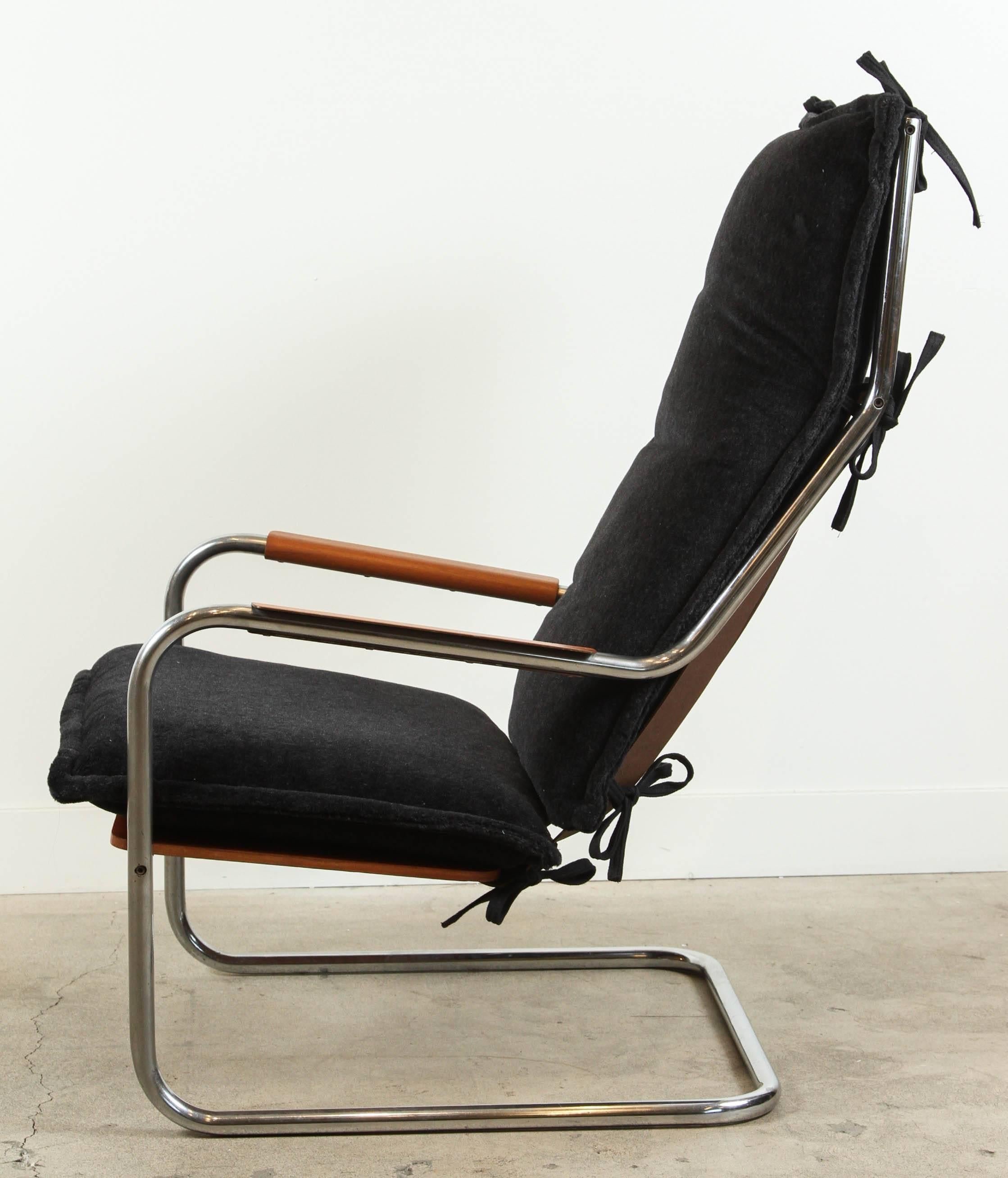 French Pair of Alpaca and Chrome Lounge Chairs by Thonet