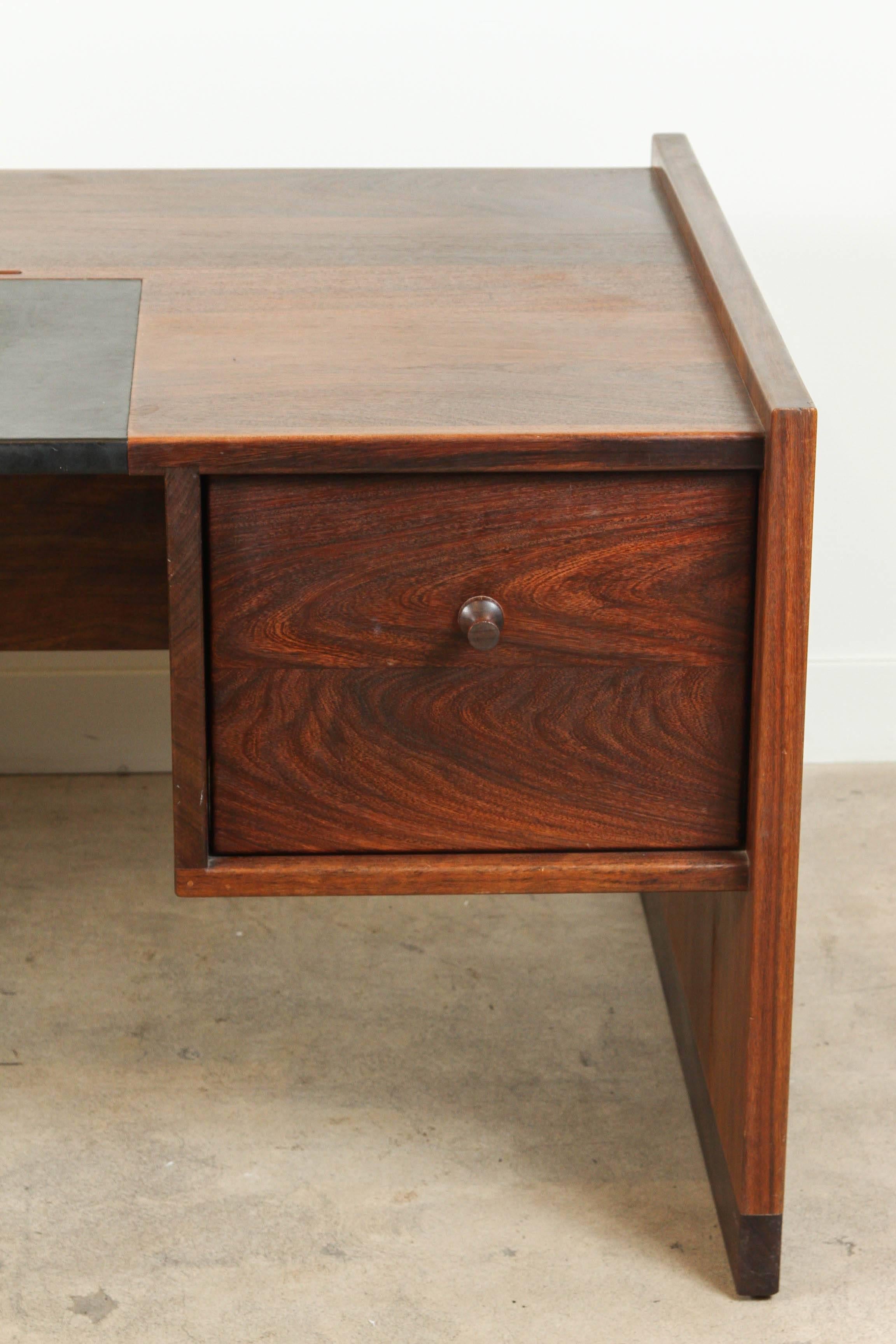 Mid-Century Modern Solid Walnut and Leather Desk by John Nyquist