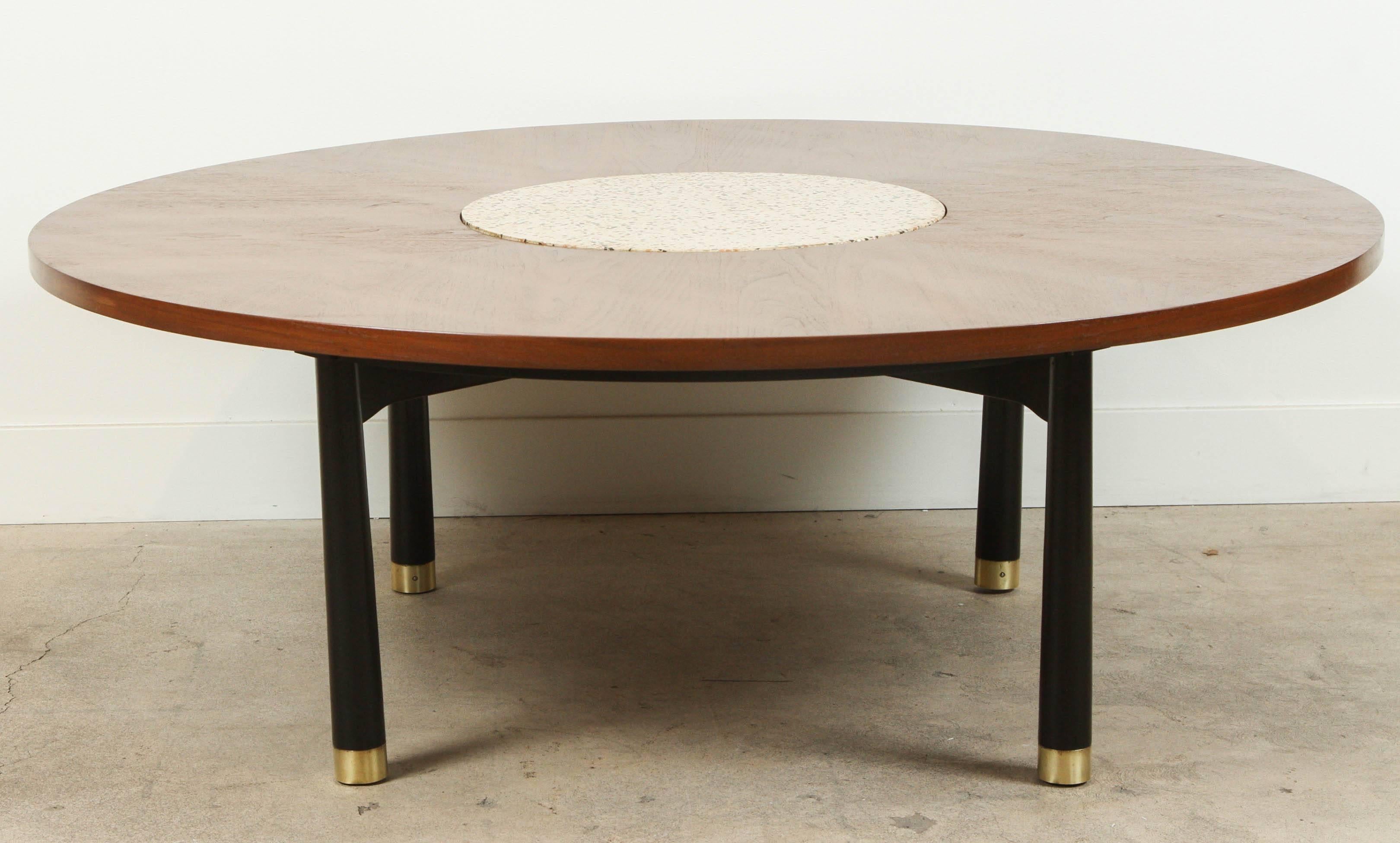 Terrazzo and walnut coffee table by Harvey Probber.