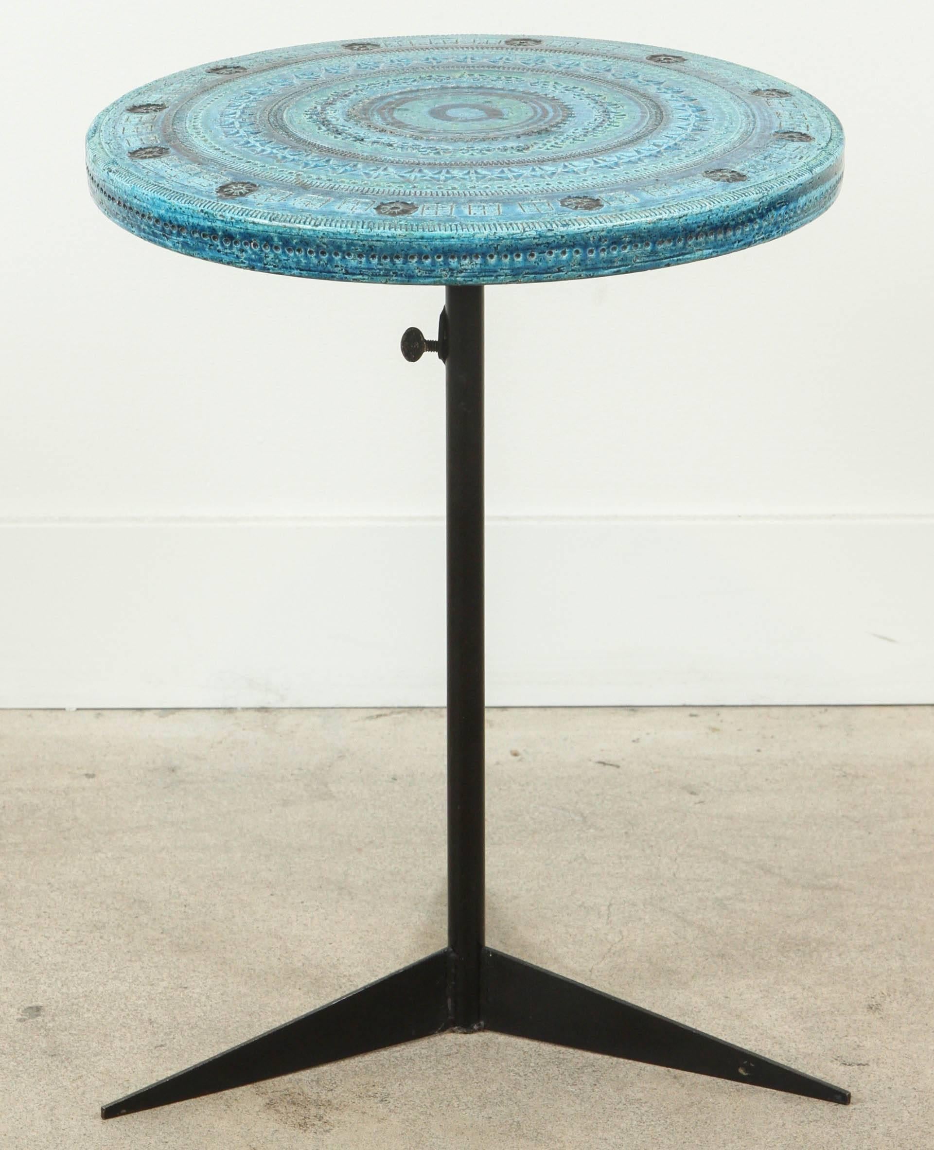 Mid-Century Modern Rimini Blue Ceramic Side Table by Aldo Londi for Bitossi