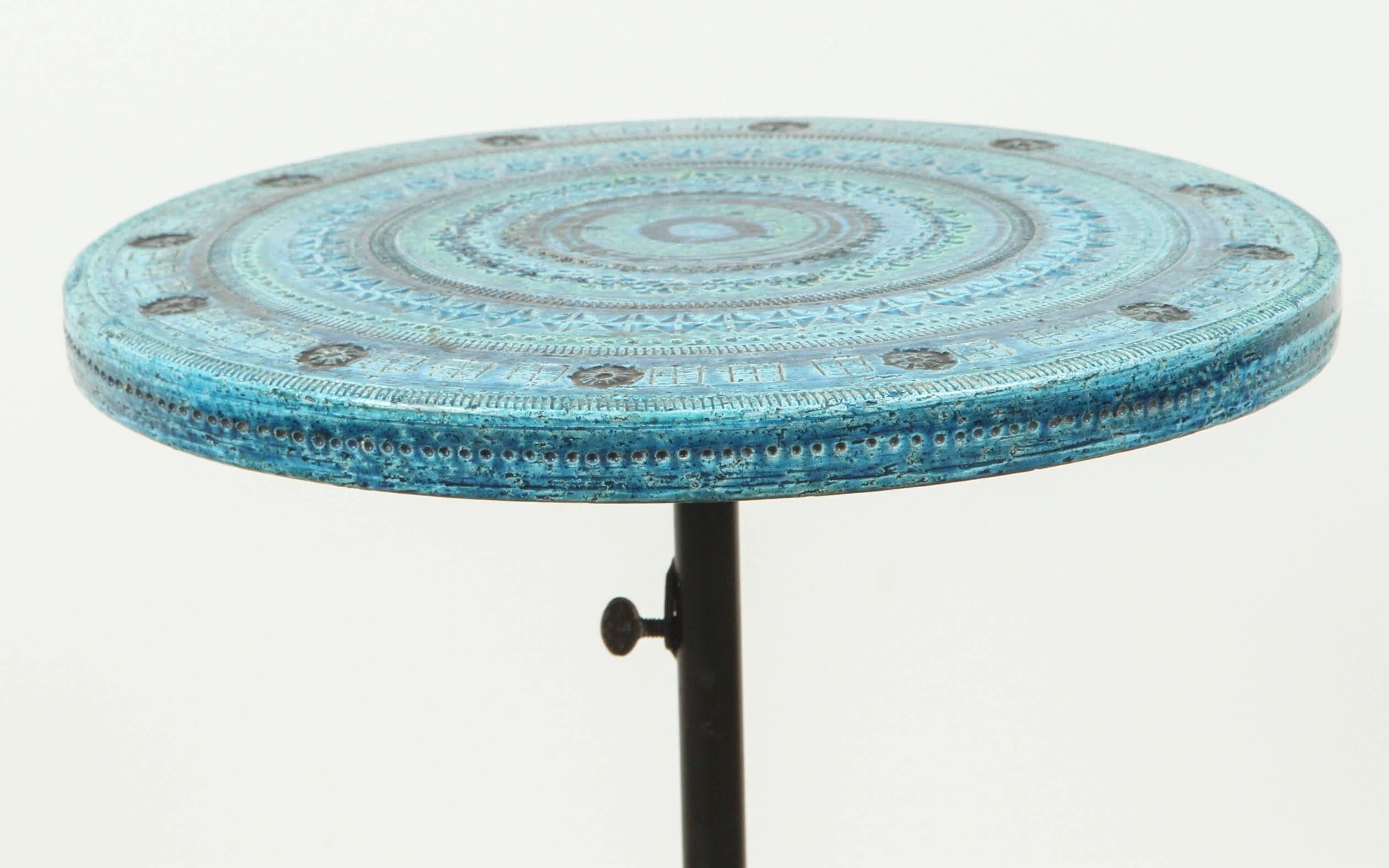 Italian Rimini Blue Ceramic Side Table by Aldo Londi for Bitossi