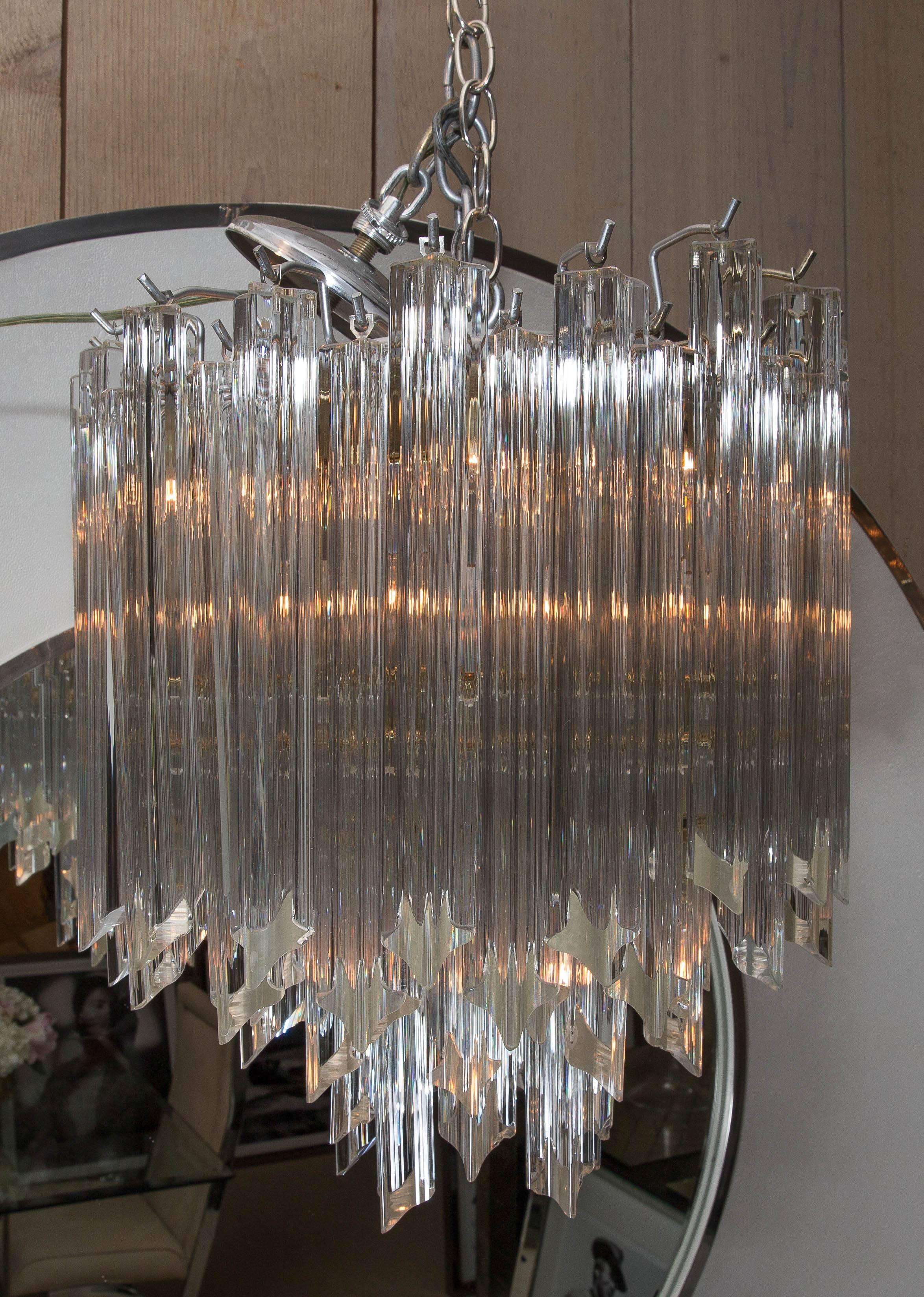 Mid-Century Modern Mid-Century Glass and Silvered Metal Round Chandelier For Sale
