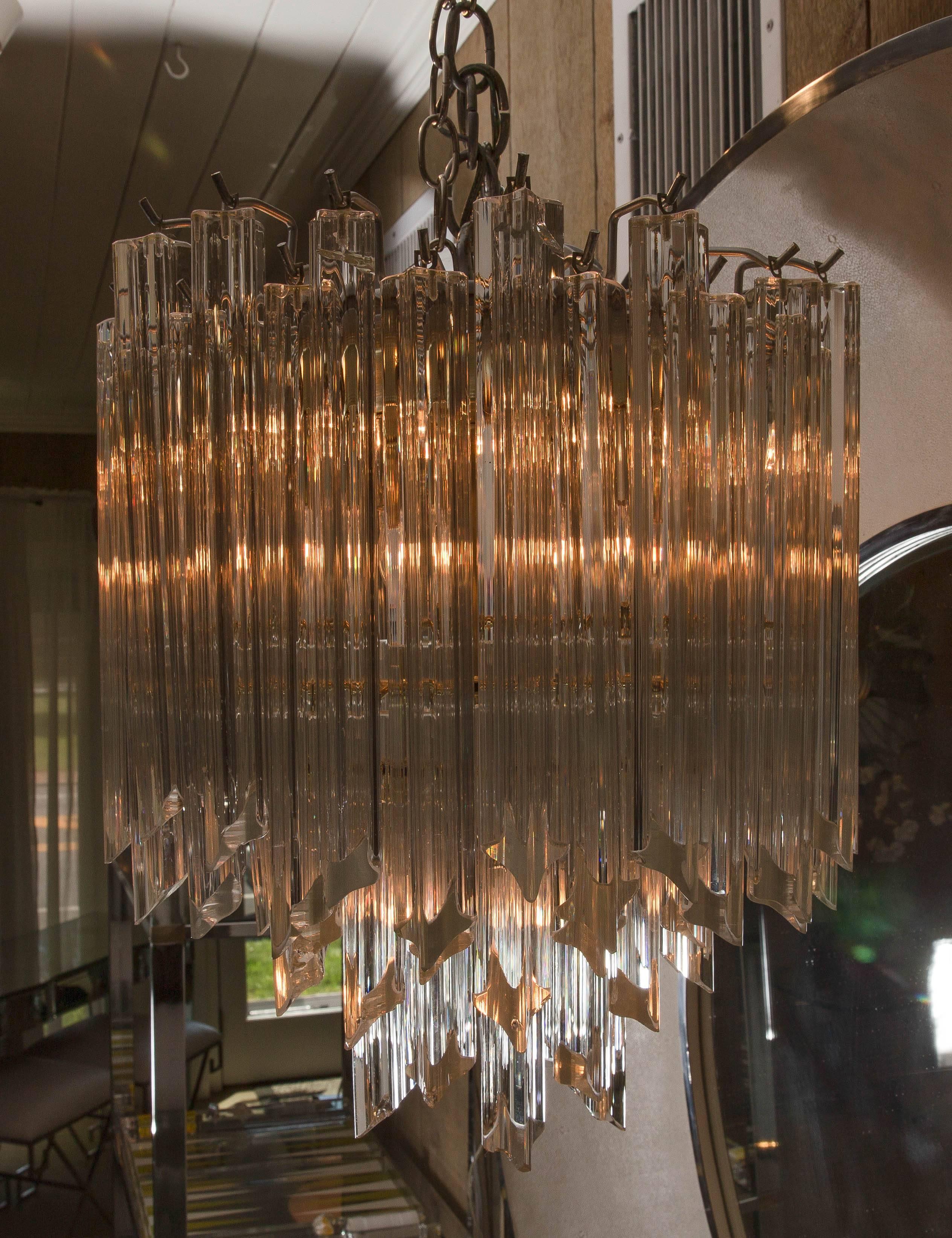 Mid-Century Glass and Silvered Metal Round Chandelier In Good Condition For Sale In Water Mill, NY