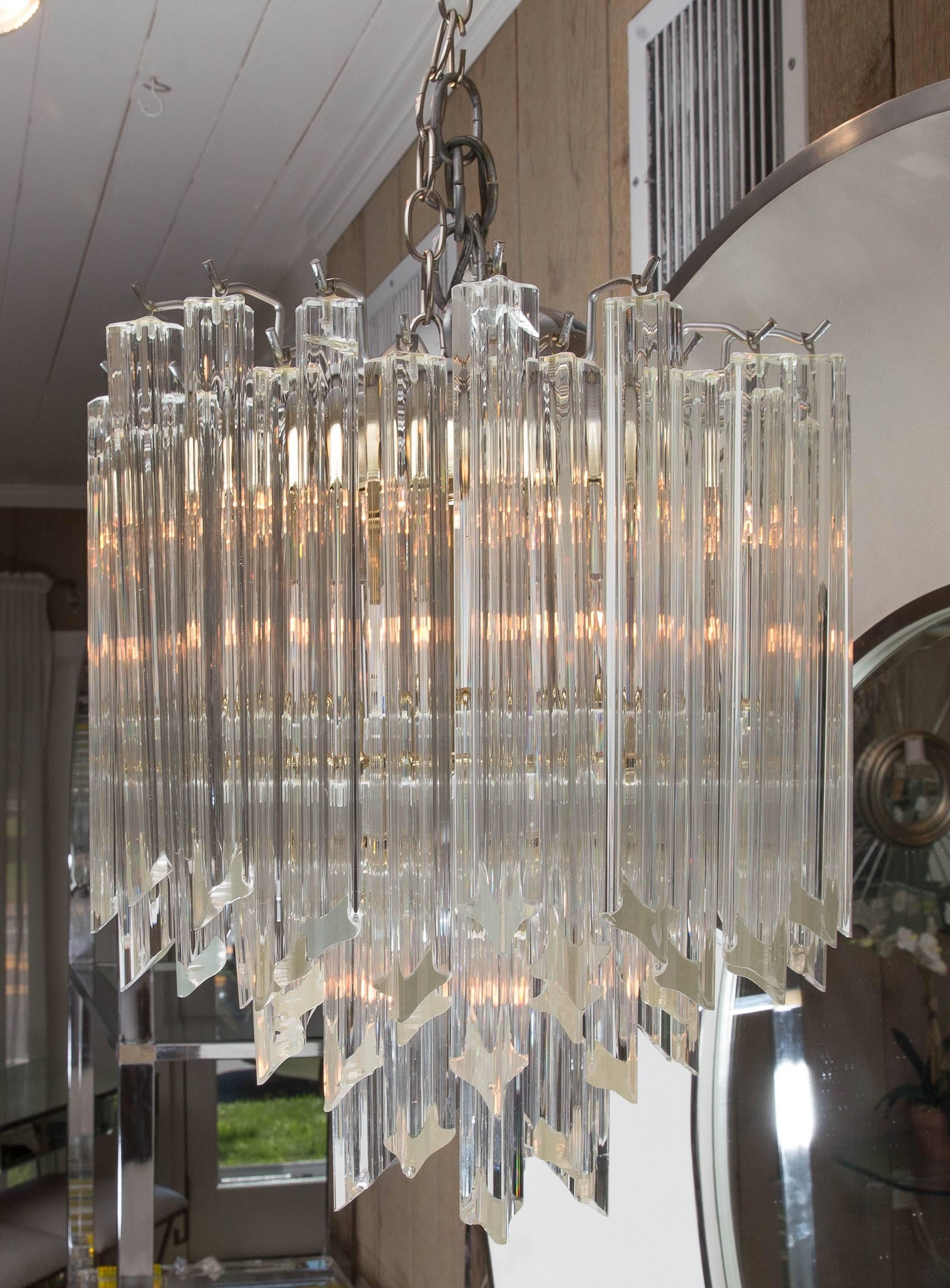 Mid-Century Glass and Silvered Metal Round Chandelier For Sale 1