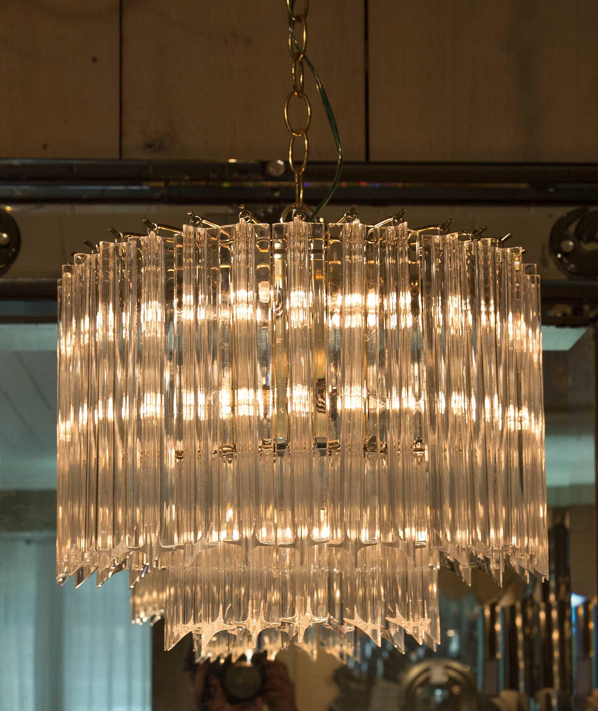 Mid-Century Glass and Silvered Metal Round Chandelier For Sale 2