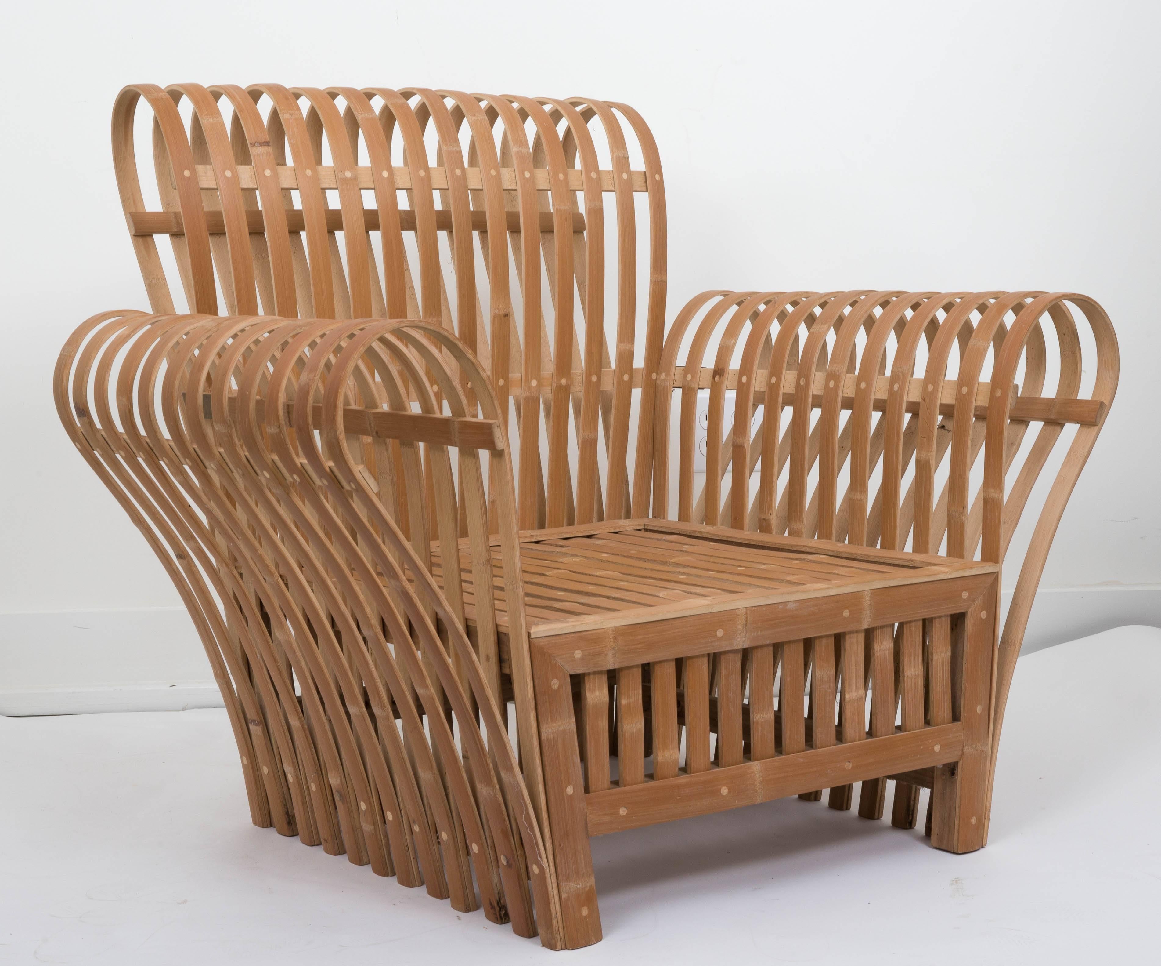 Unknown Bamboo Slat Lounge Chair For Sale