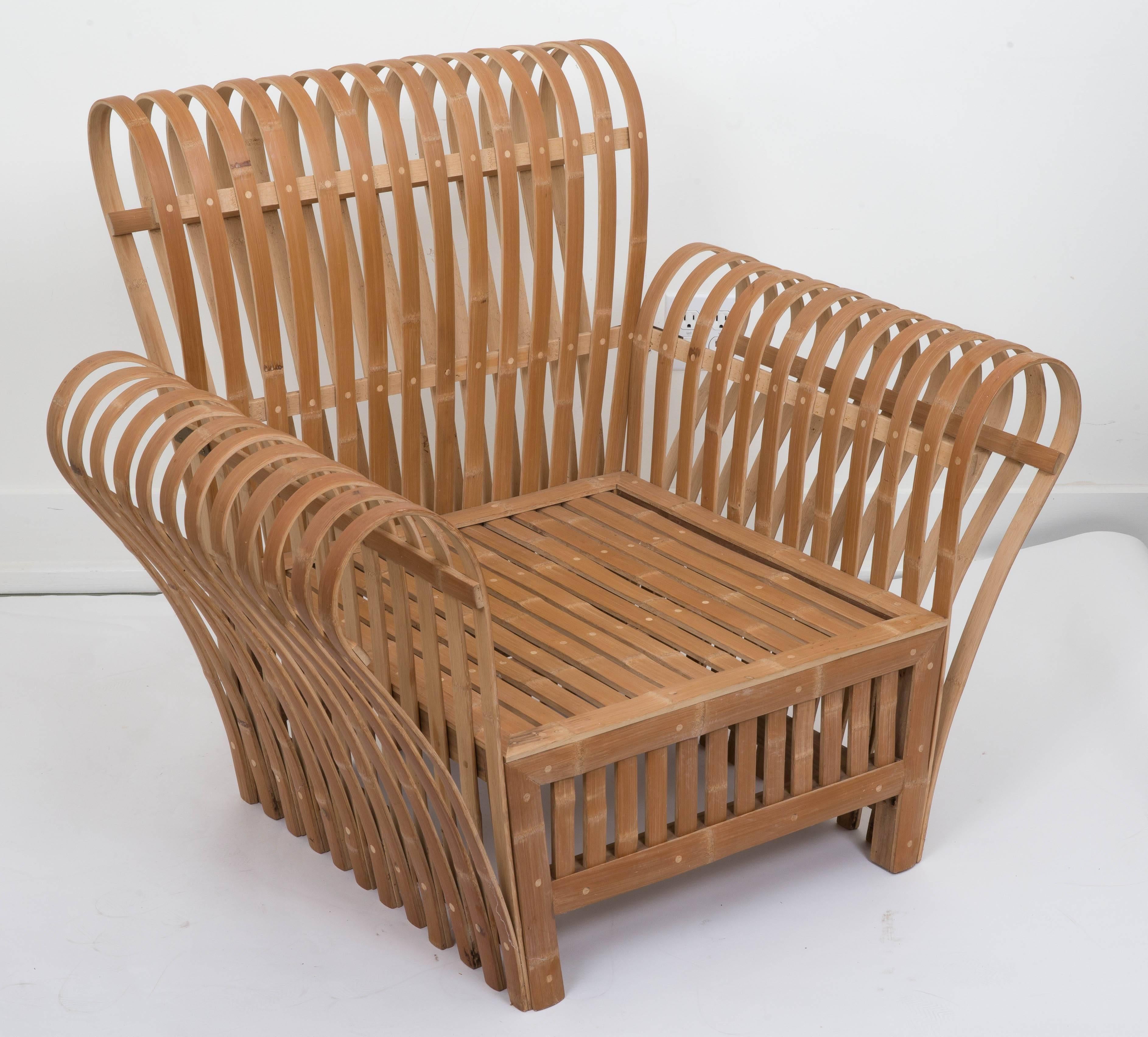 Bamboo Slat Lounge Chair In Excellent Condition For Sale In Southampton, NY