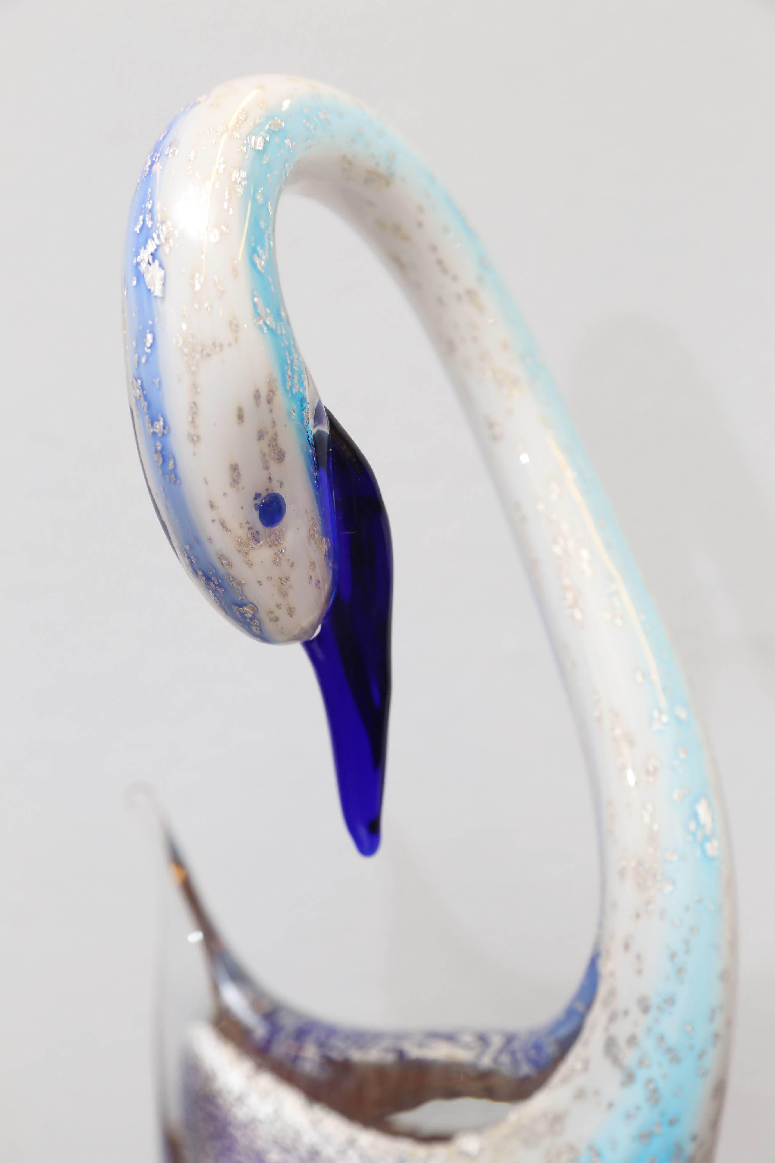 Mid-Century Modern Murano Blue Swan Figure