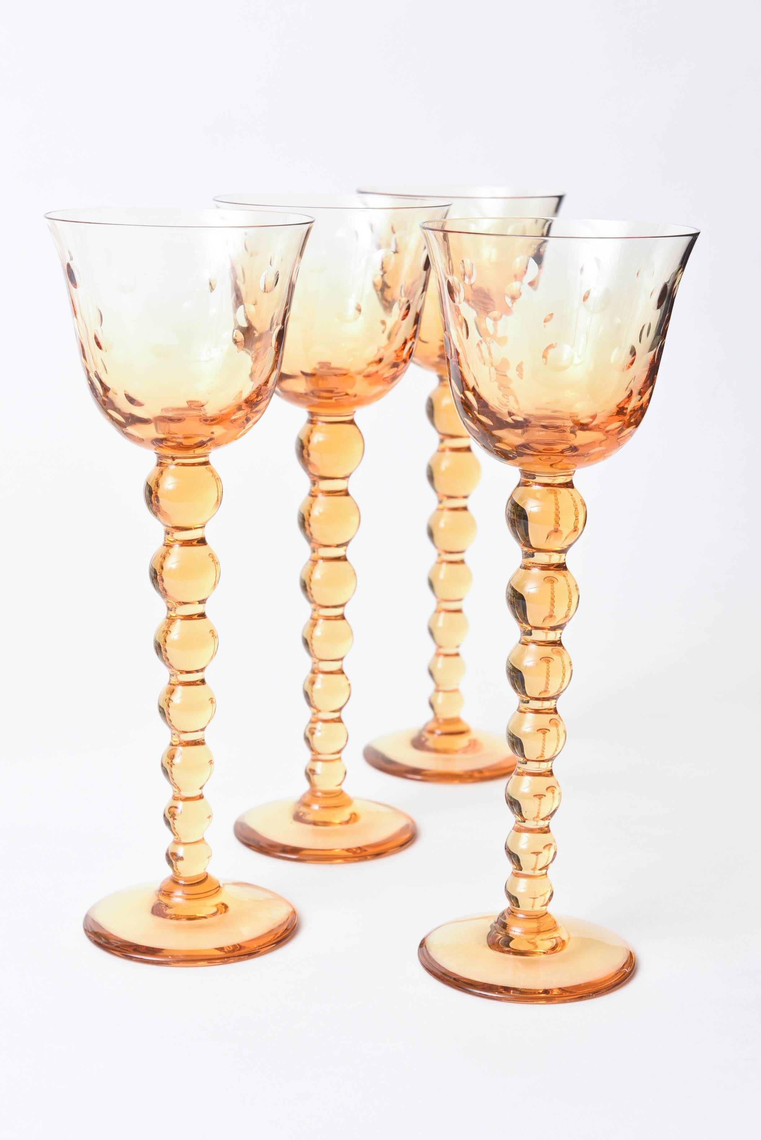 Hand-Crafted Set 12 Saint Louis Bubble Extra Tall Wine Glasses, Amber