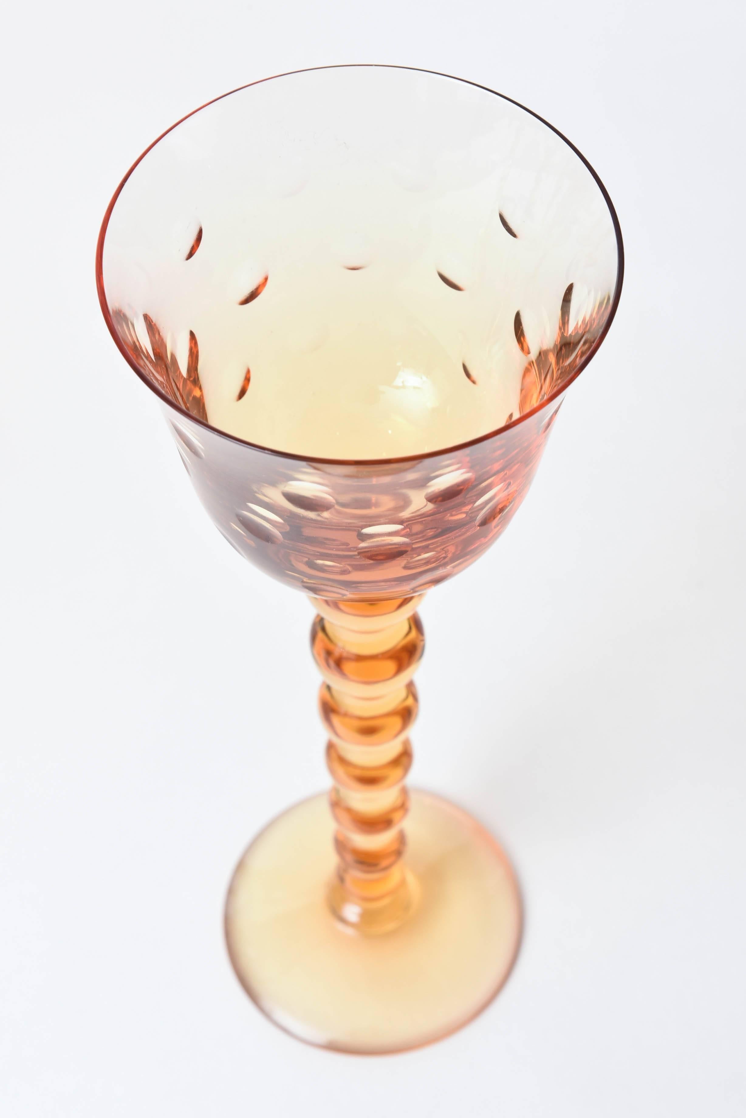 Late 20th Century Set 12 Saint Louis Bubble Extra Tall Wine Glasses, Amber