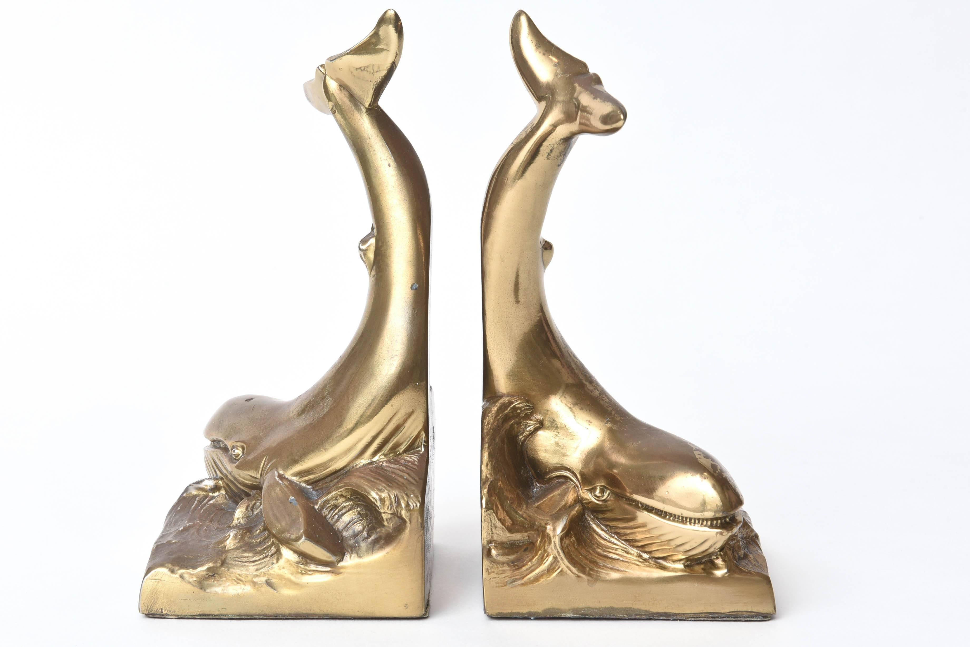 brass whale bookends