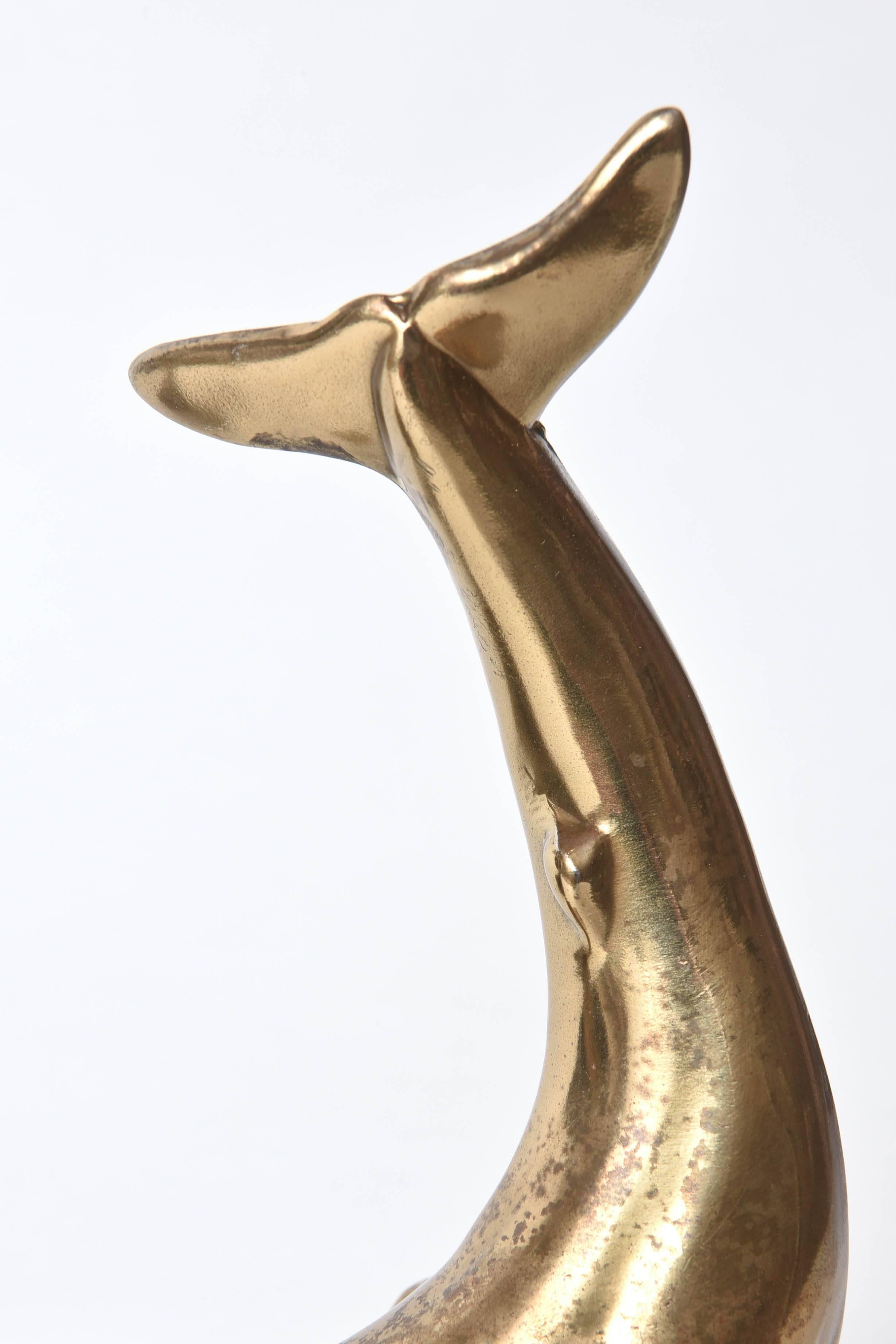 Pair of Whale Bookends, Vintage Brass with Great Detail In Good Condition In West Palm Beach, FL