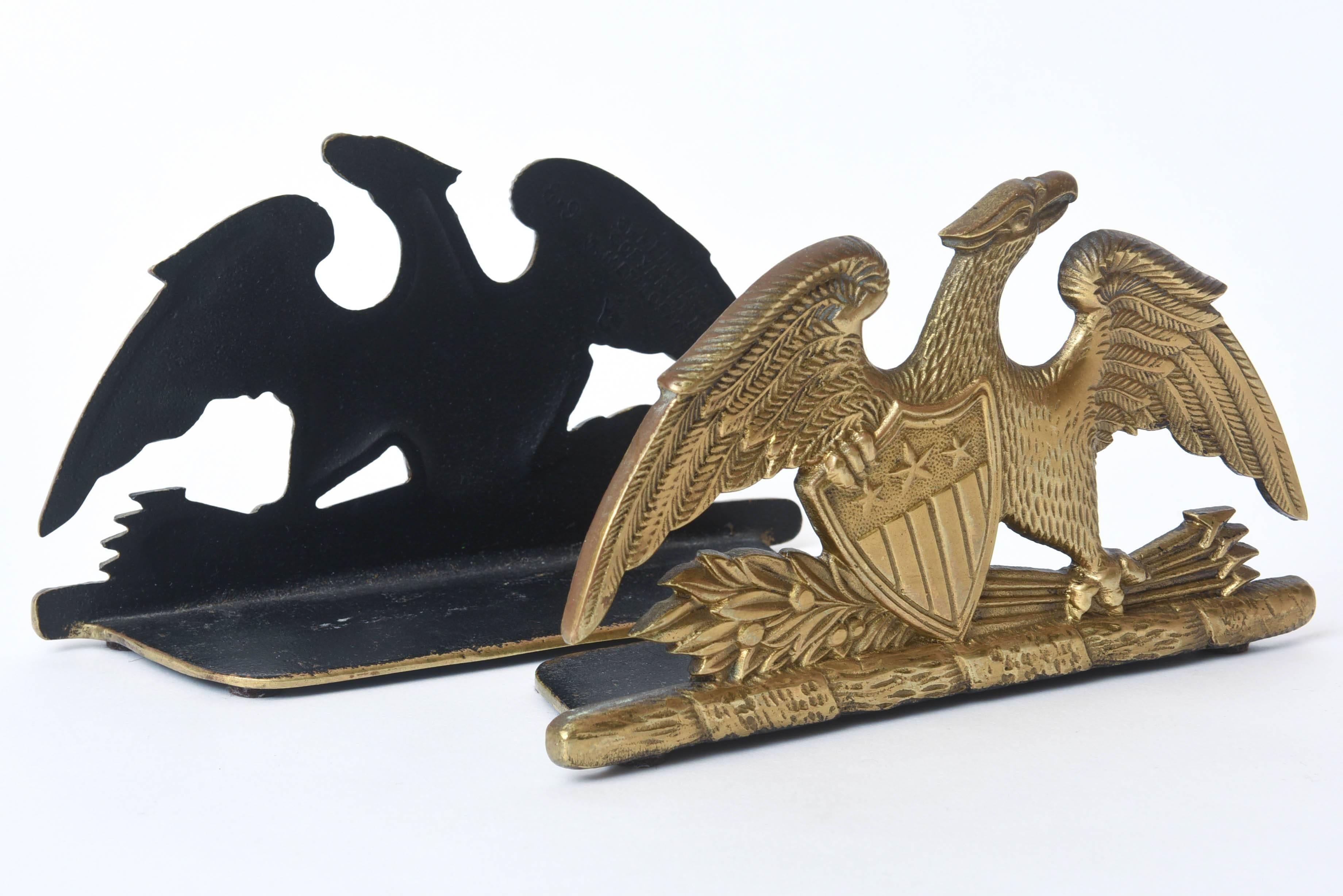 Forged Pair of Eagle Bookends, Vintage Brass with Great Detail and Patina