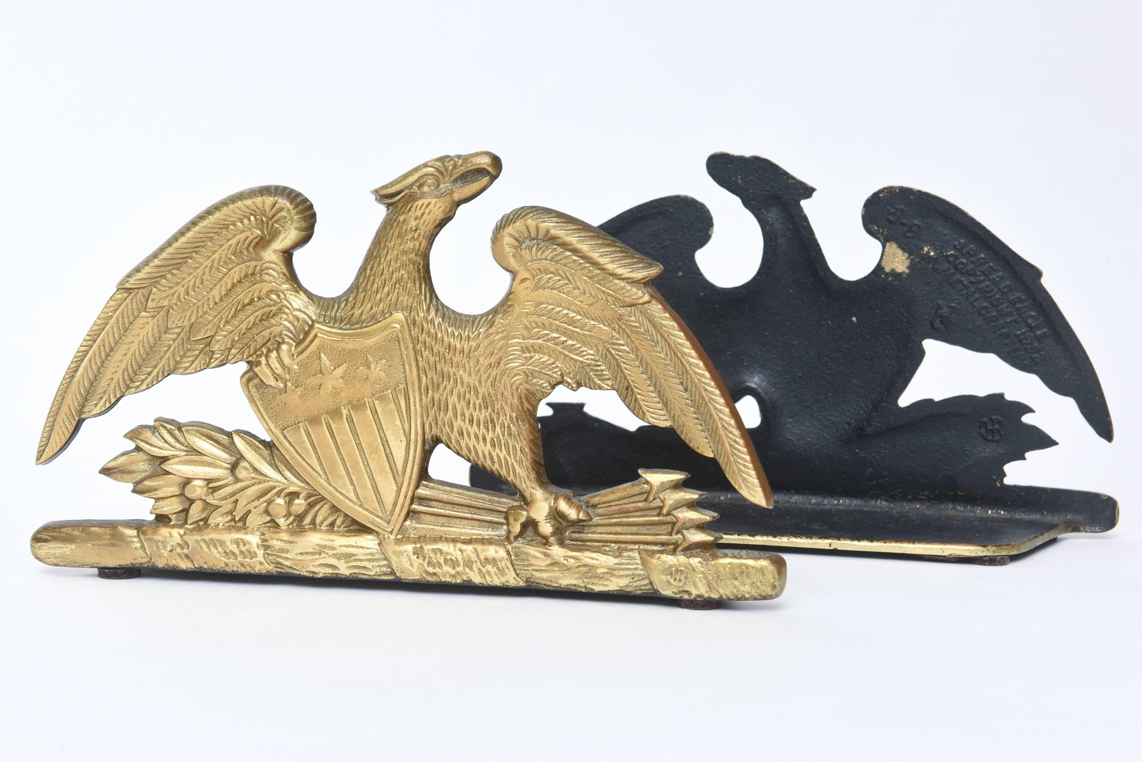 Pair of Eagle Bookends, Vintage Brass with Great Detail and Patina 1