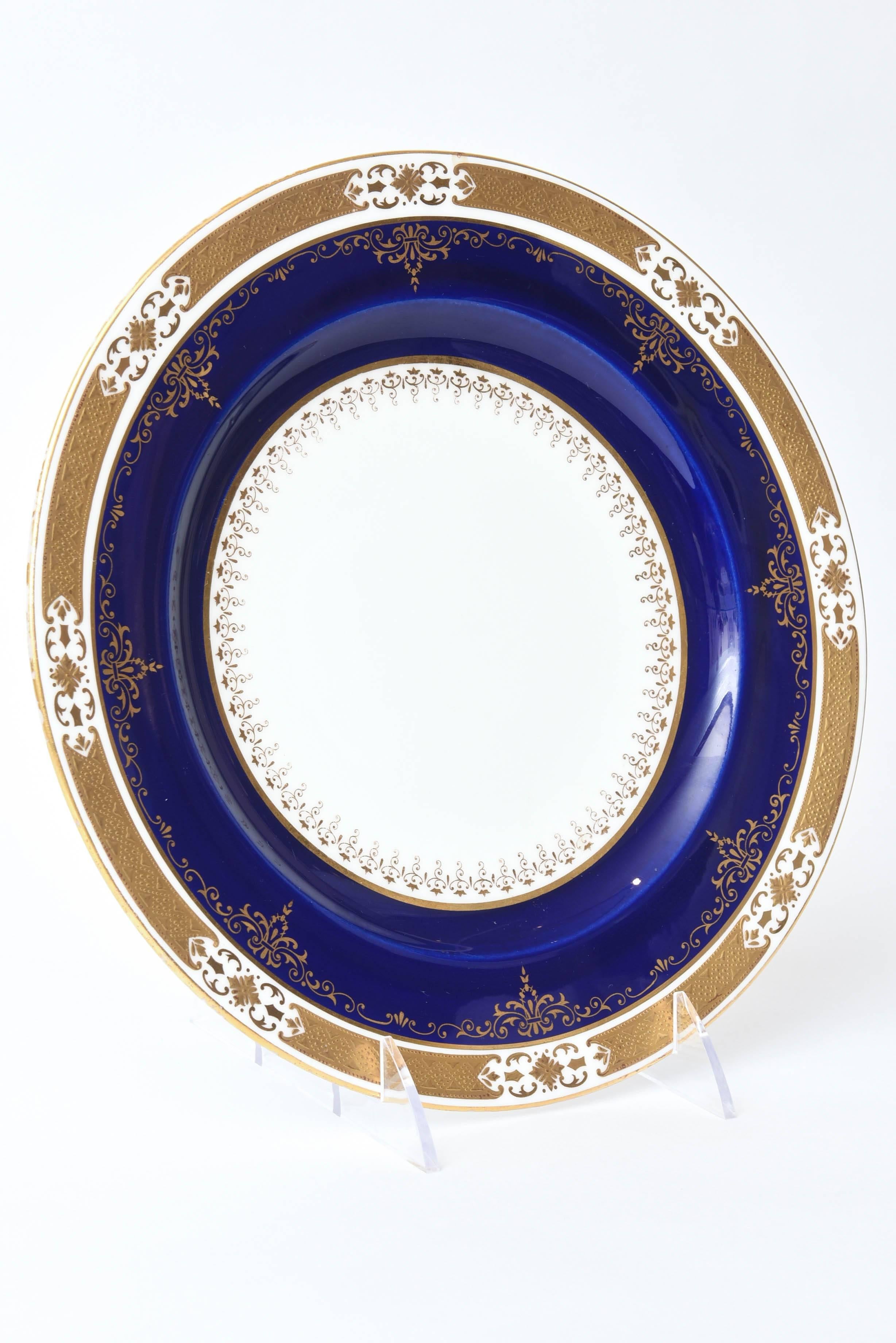 Early 20th Century Antique Cobalt and Gilt Encrusted Dinner Plates by Coalport, Set of 11 Custom For Sale