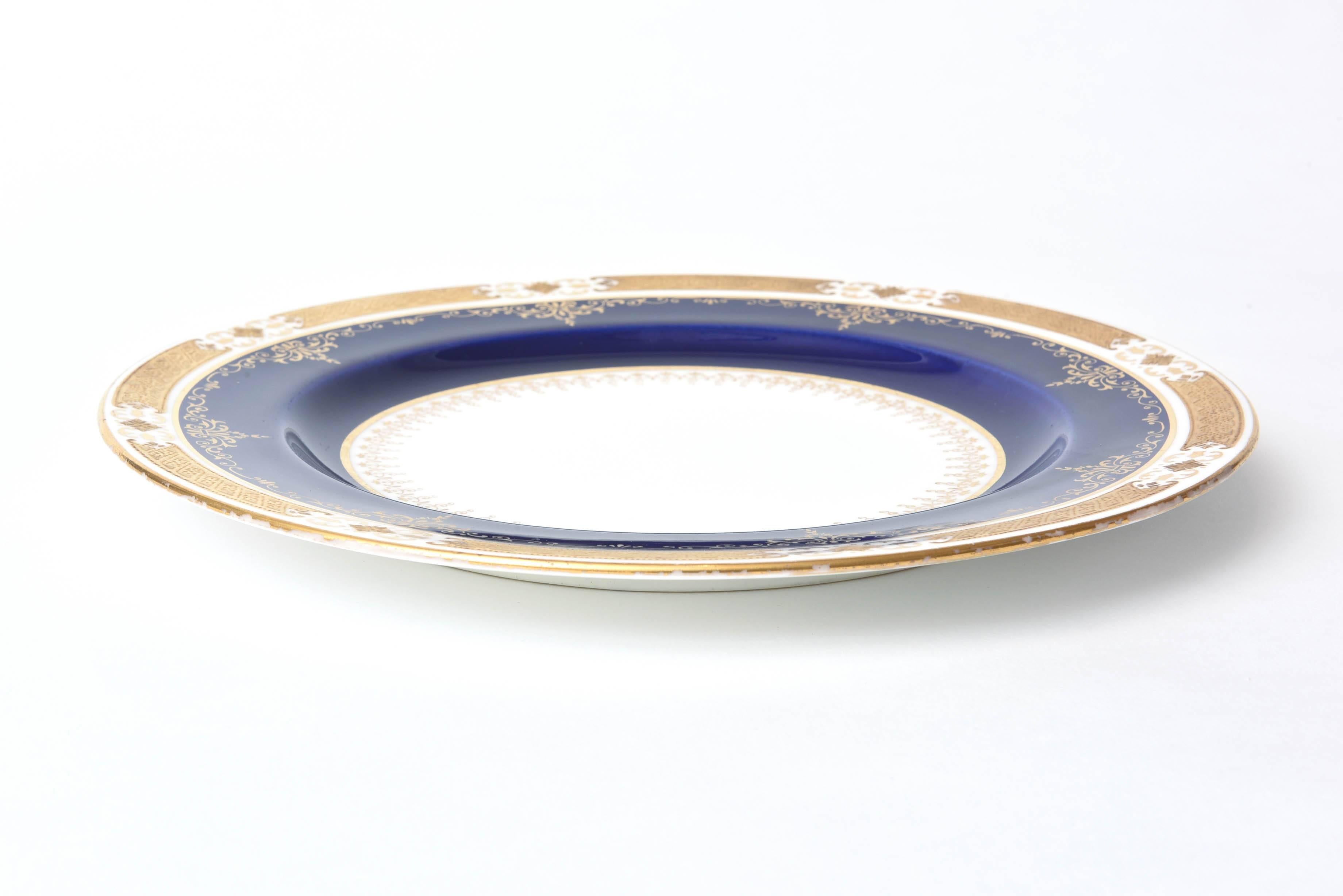 Antique Cobalt and Gilt Encrusted Dinner Plates by Coalport, Set of 11 Custom 2