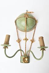 Pair of Vintage Balloon Light Sconces, Faux Marble Painted, Gilt Metal Rope