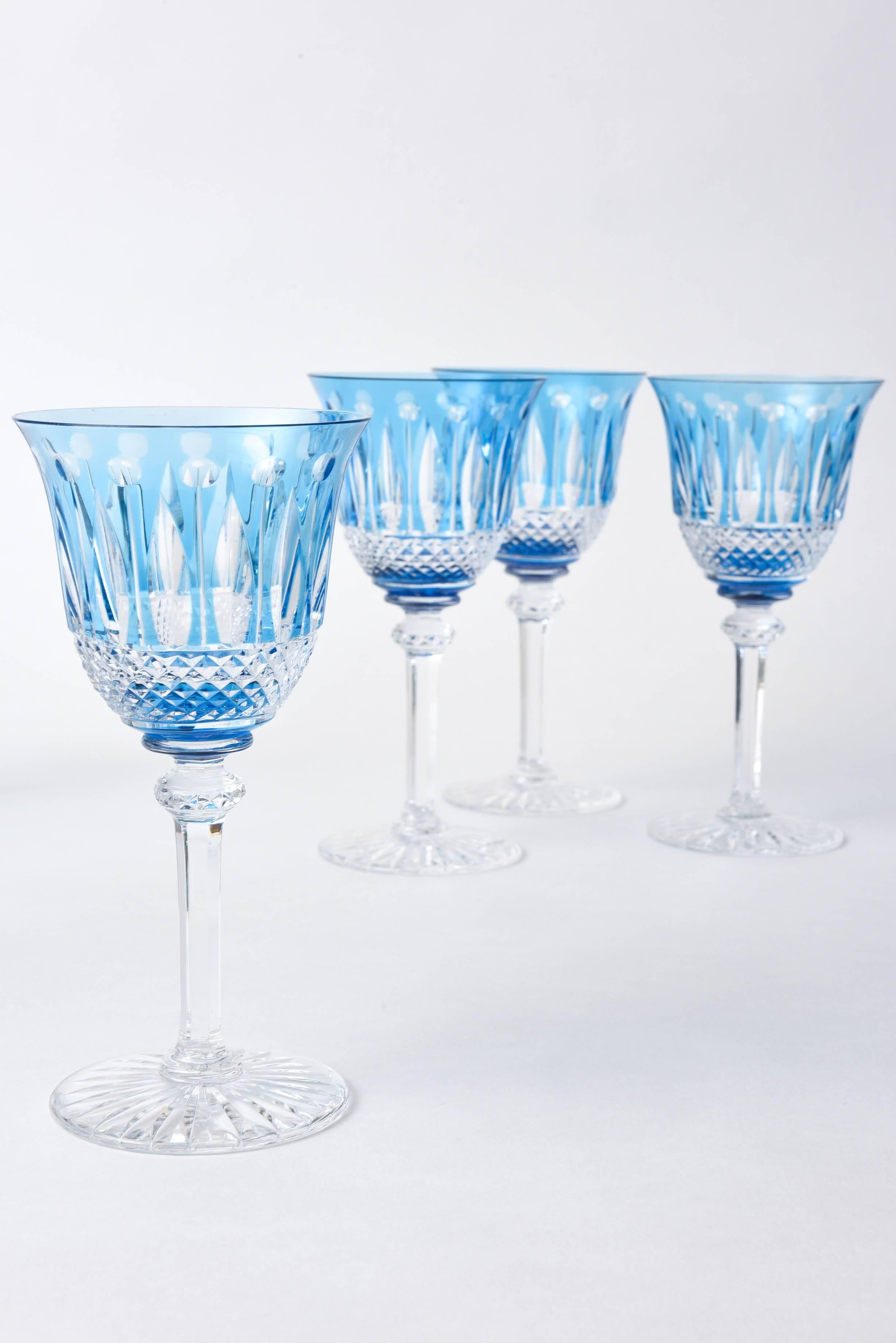 Set of Nine Saint Louis Cut Crystal Goblets, Sky Blue with Original Stickers In Good Condition In West Palm Beach, FL