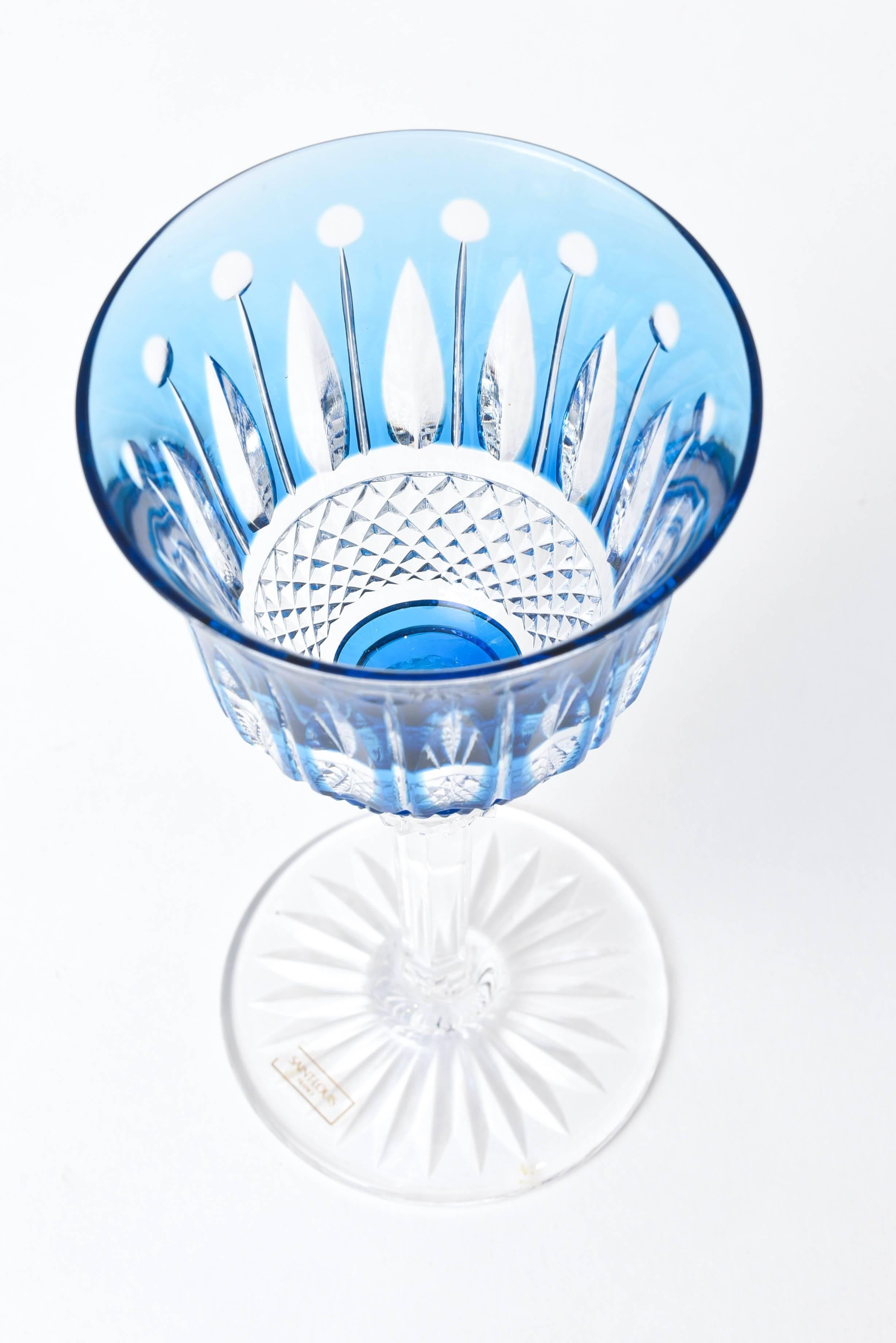 Set of Nine Saint Louis Cut Crystal Goblets, Sky Blue with Original Stickers 4
