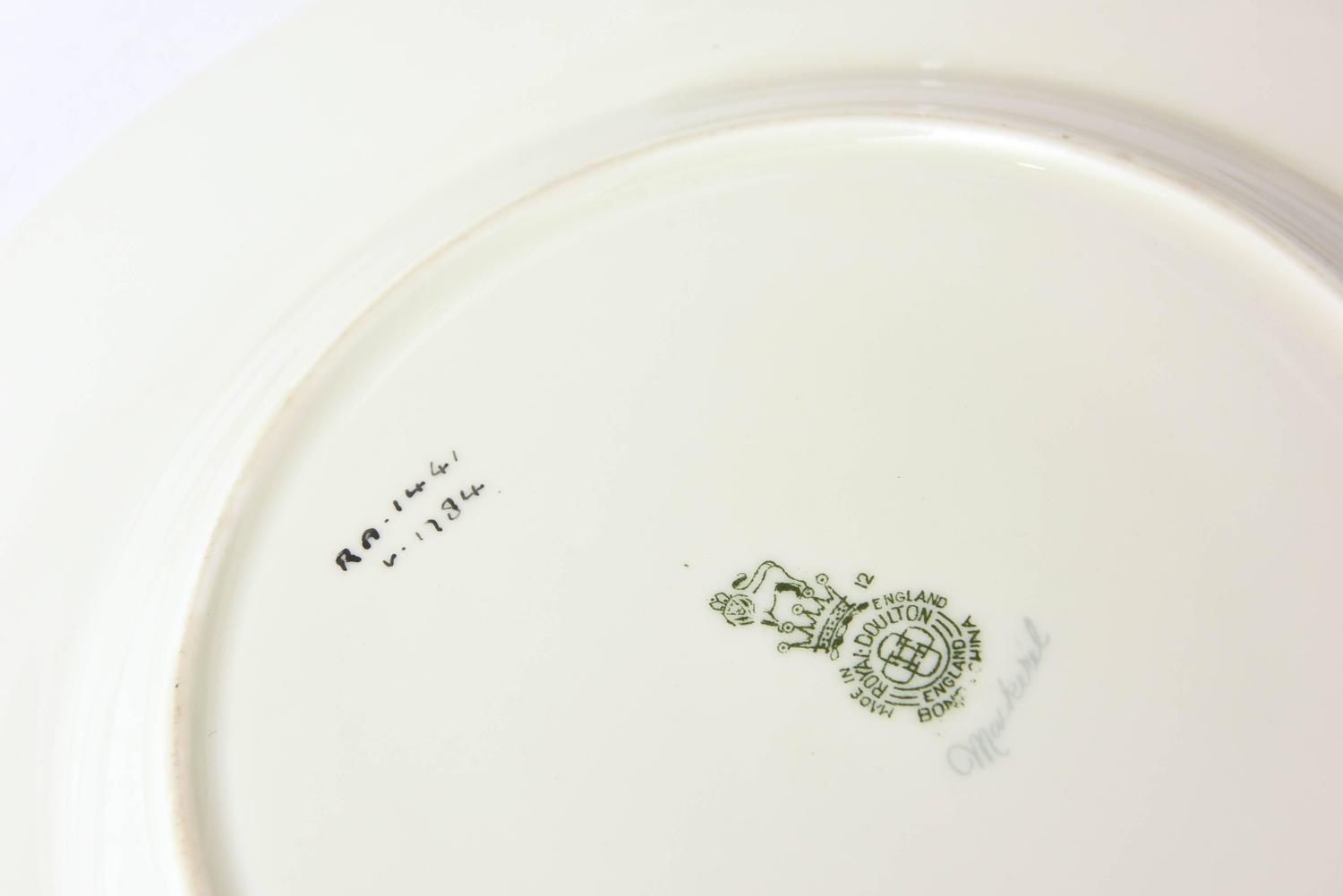 12 Antique English Fish Plates HandPainted and Artist Signed, circa