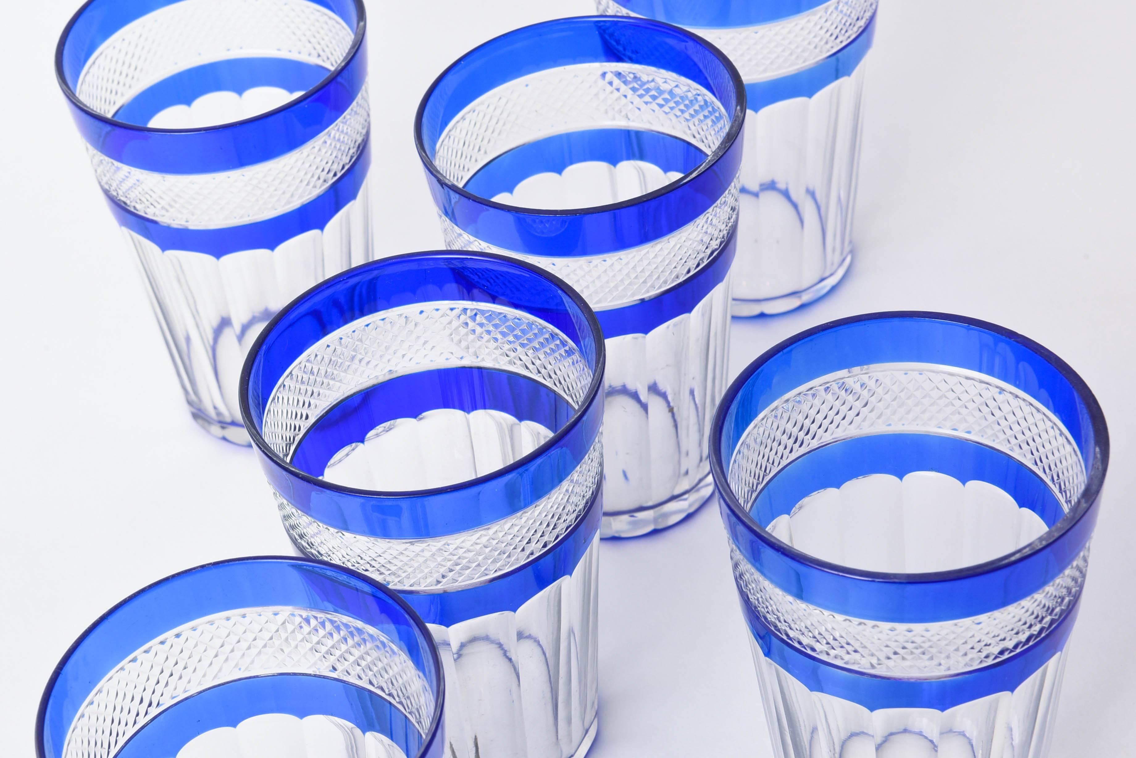 Early 20th Century 11 Cobalt Blue Cut Glass Tumblers Antique