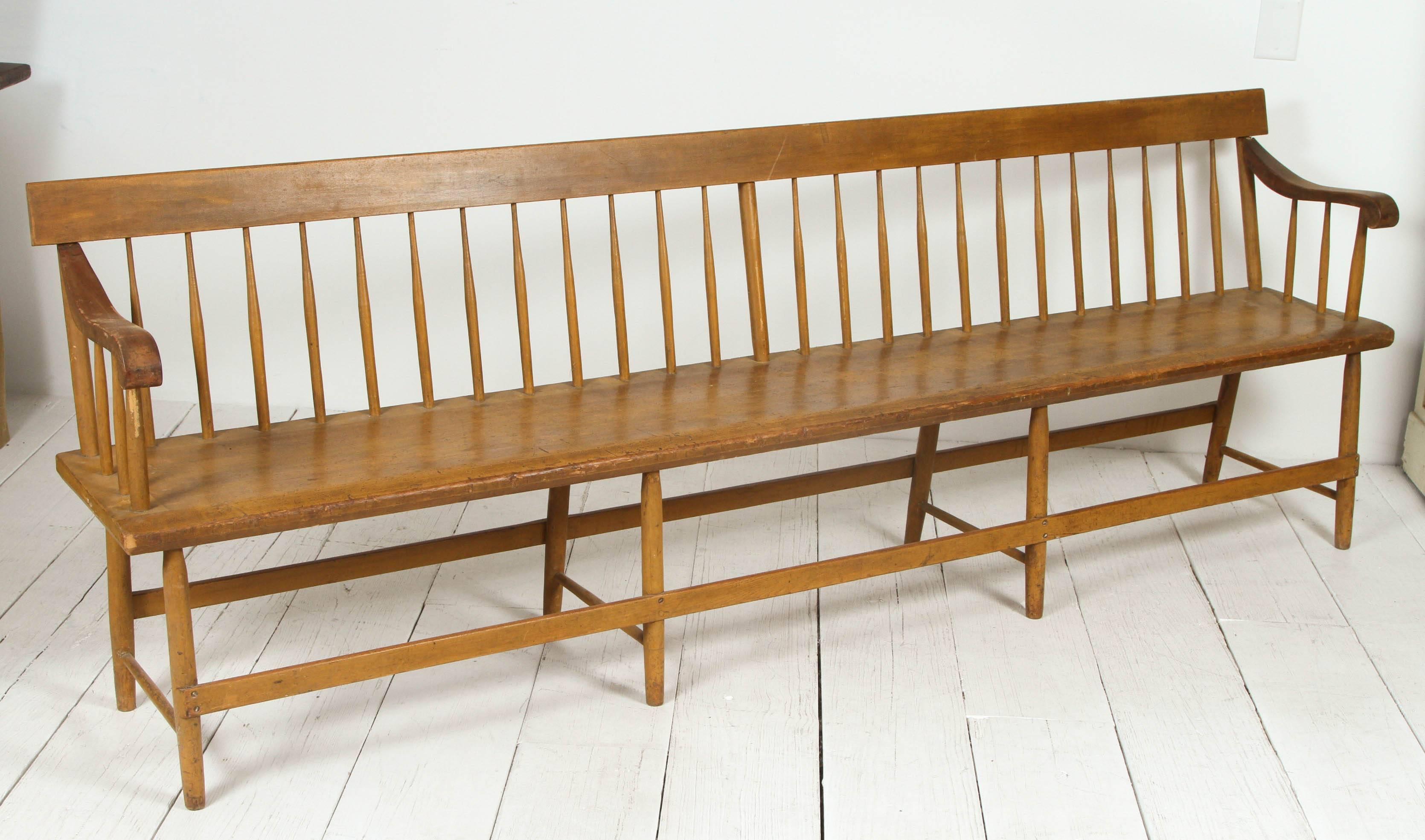 Rustic Long Spindle Back Deacon Bench