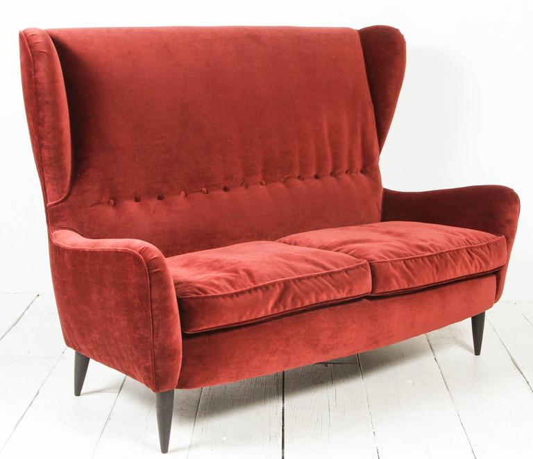 Italian High Back Winged Velvet Settee at 1stDibs